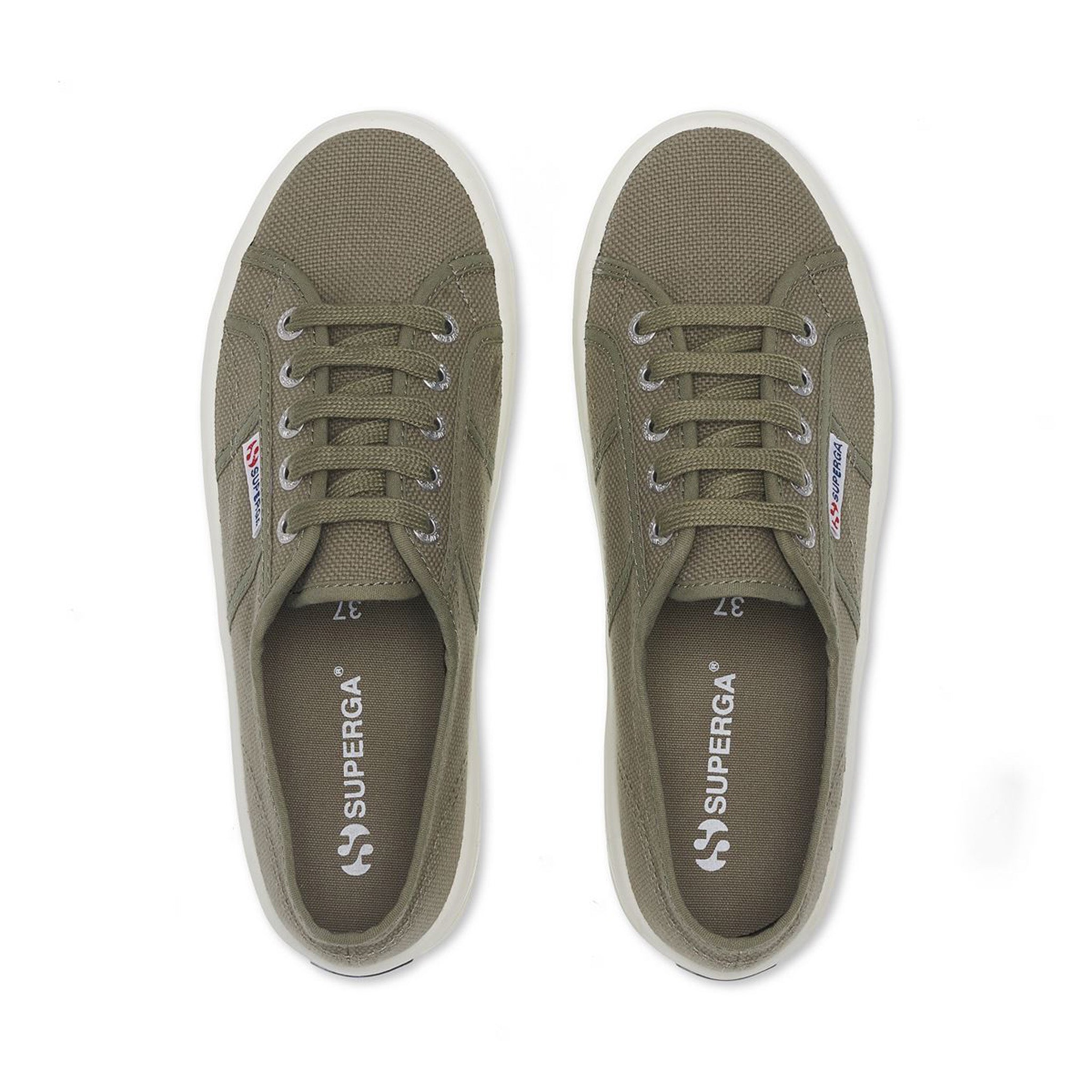 Superga 2555 Alpina Sneakers - Green Safari Avorio. Top view.