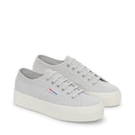 Superga 2740 Platform Sneakers - Grey Silver Avorio. Front view.