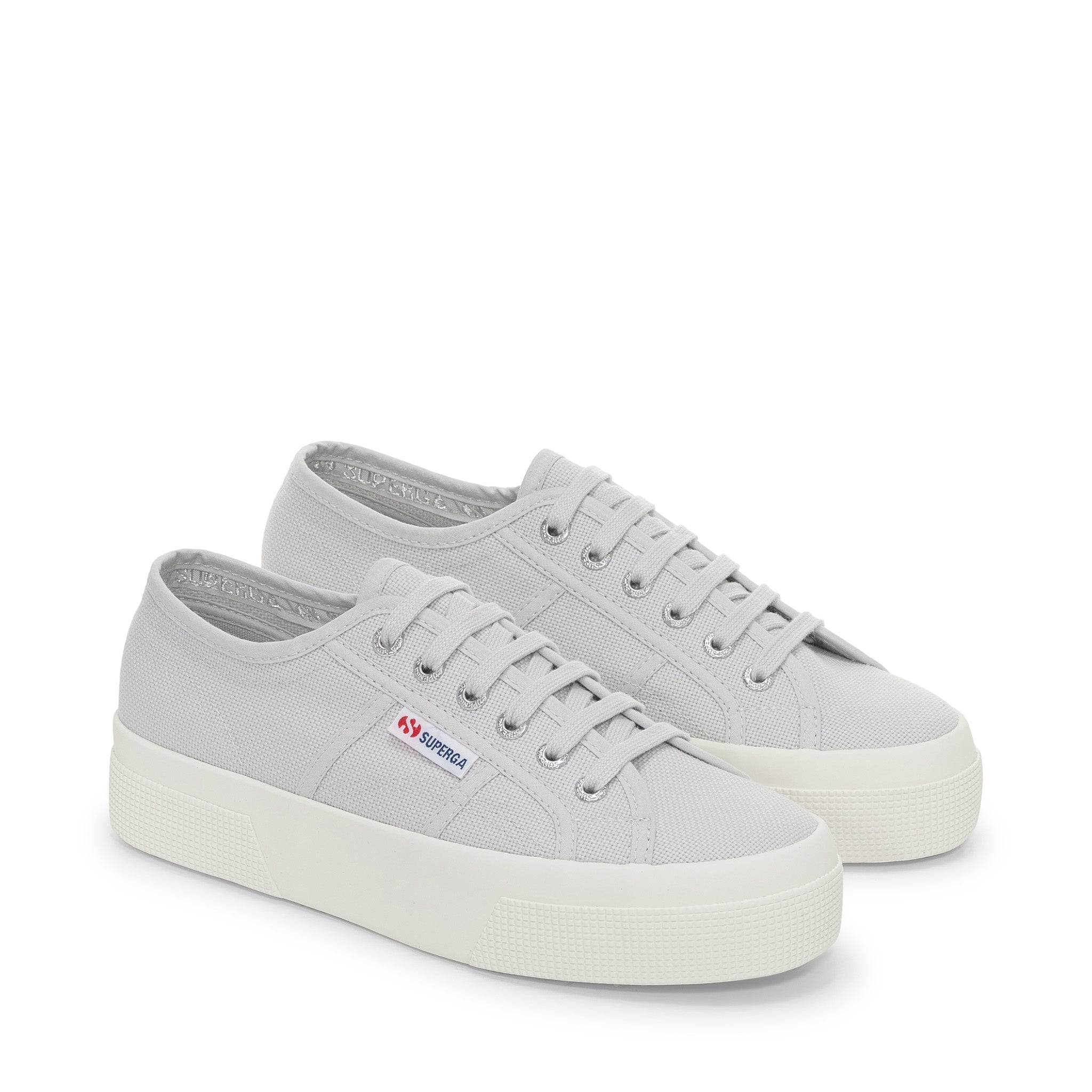 Superga 2740 Platform Sneakers - Grey Silver Avorio. Front view.