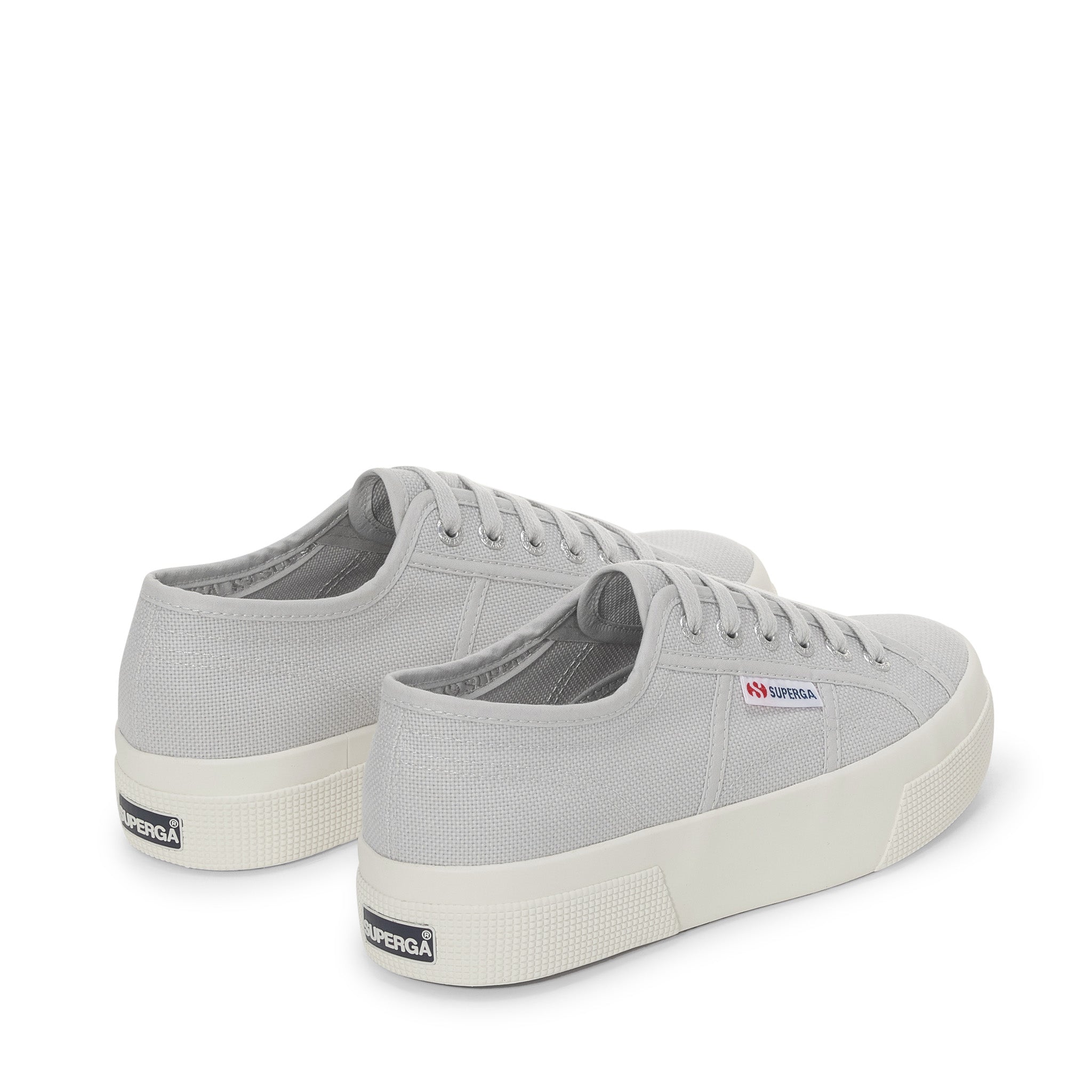 Superga 2740 Platform Sneakers - Grey Silver Avorio. Back view.
