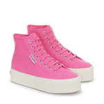 Superga 2708 Hi Top Sneakers - Pink Fuchsia Avorio. Front view.