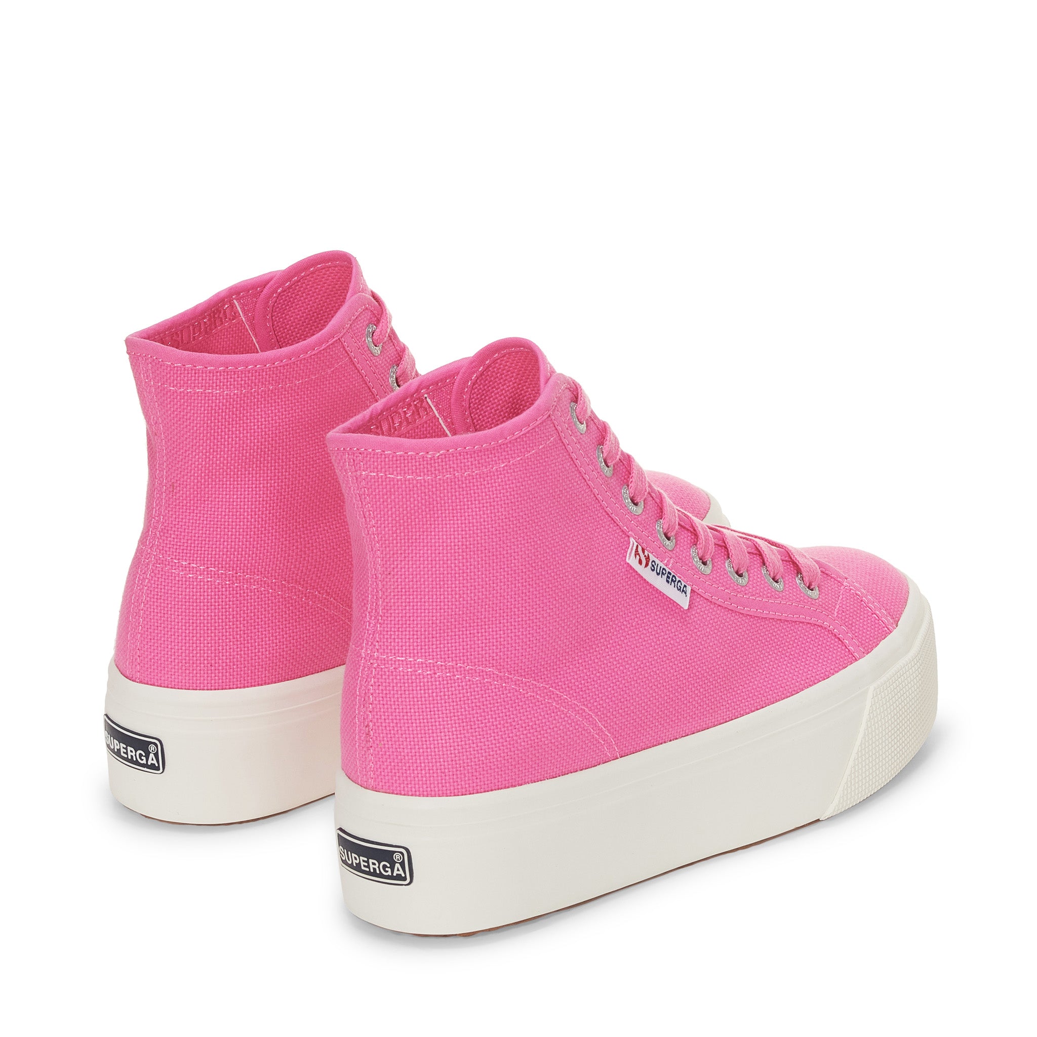 Superga 2708 Hi Top Sneakers - Pink Fuchsia Avorio. Back view.