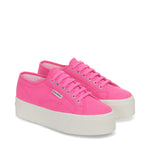 Superga 2790 Platform Sneakers - Neon Pink Avorio. Front view.