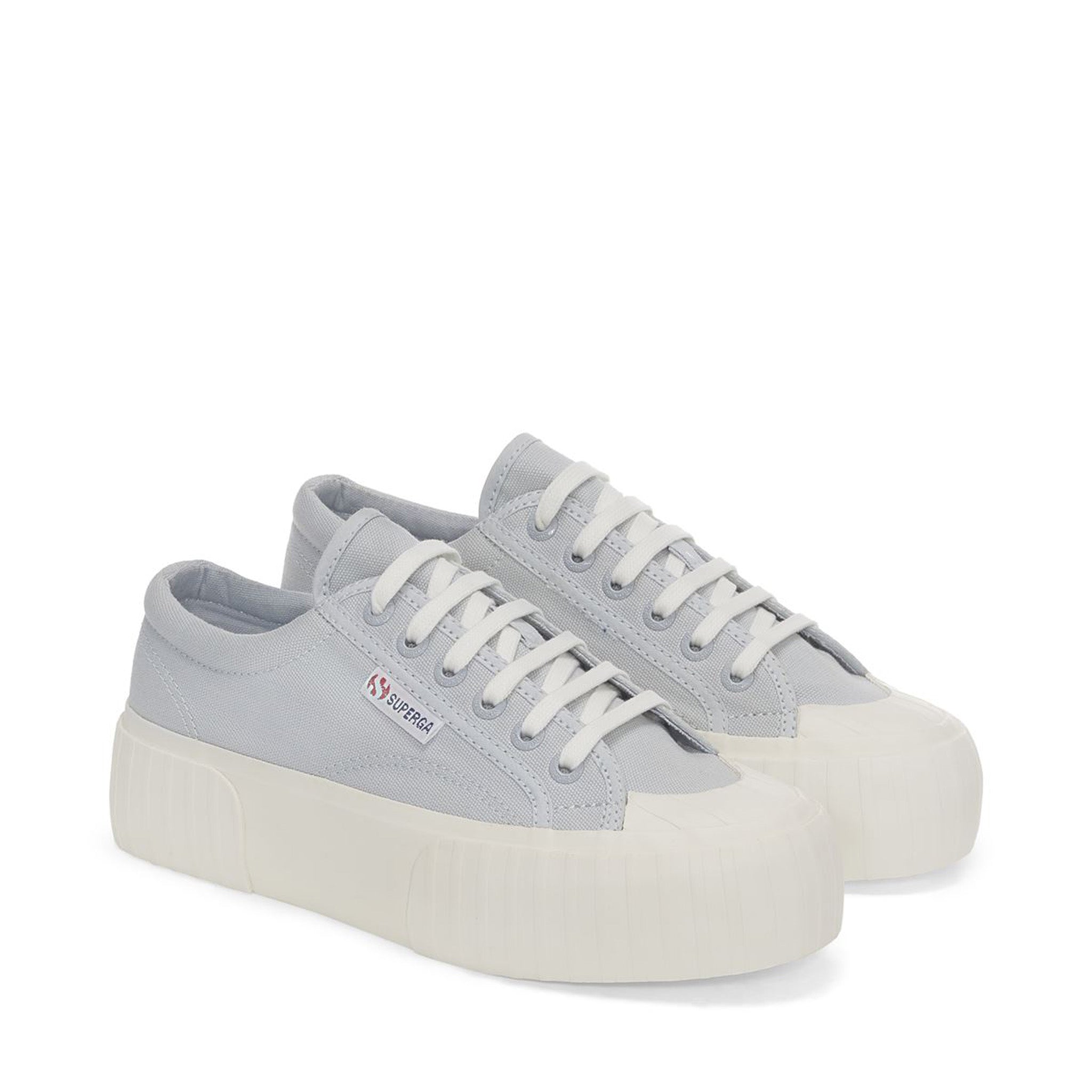 Superga 2631 Stripe Platform Sneakers - Grey Lilla Avorio. Front view.