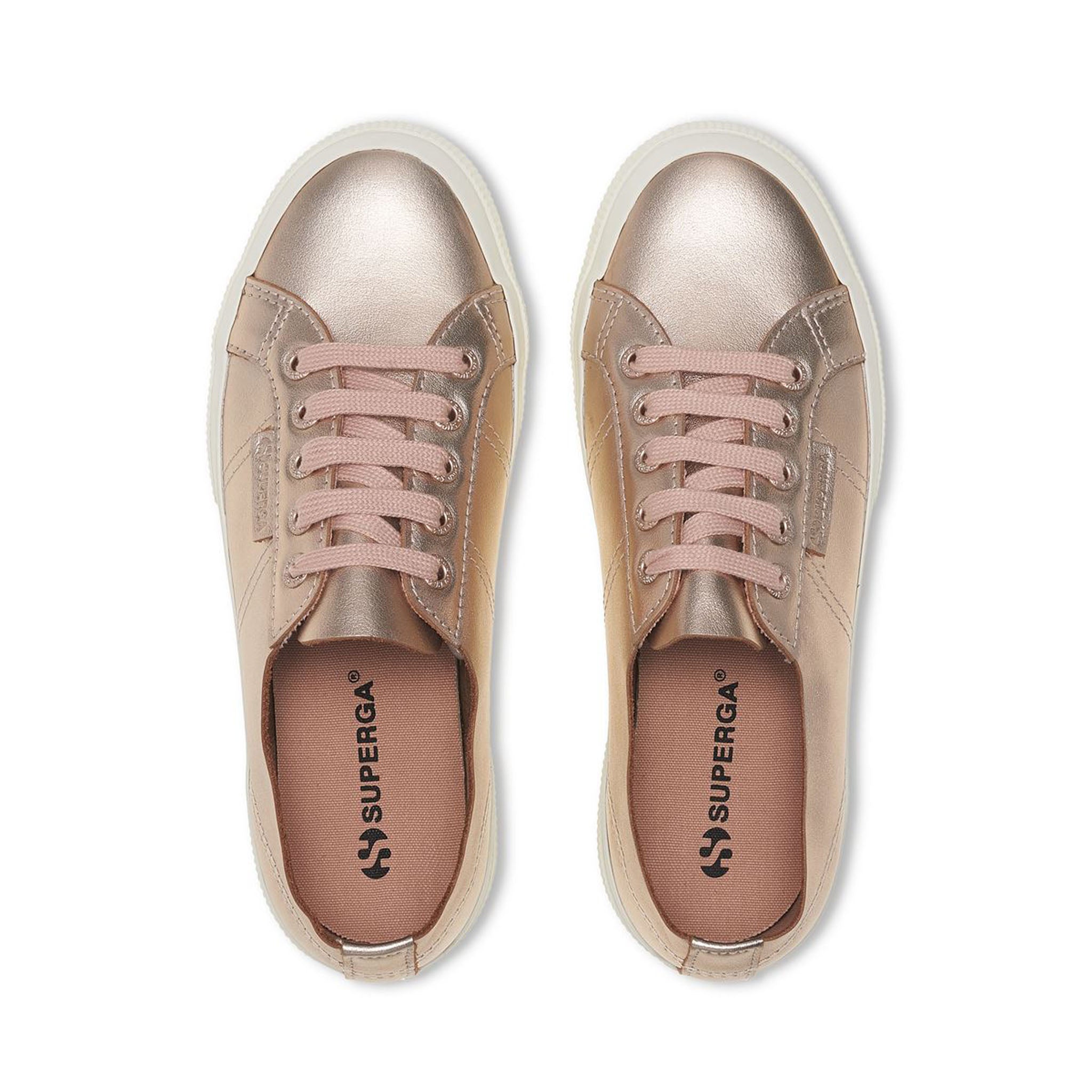 Superga 2750 Metallic Nappa Sneakers - Rose Pink Avorio. Top view.