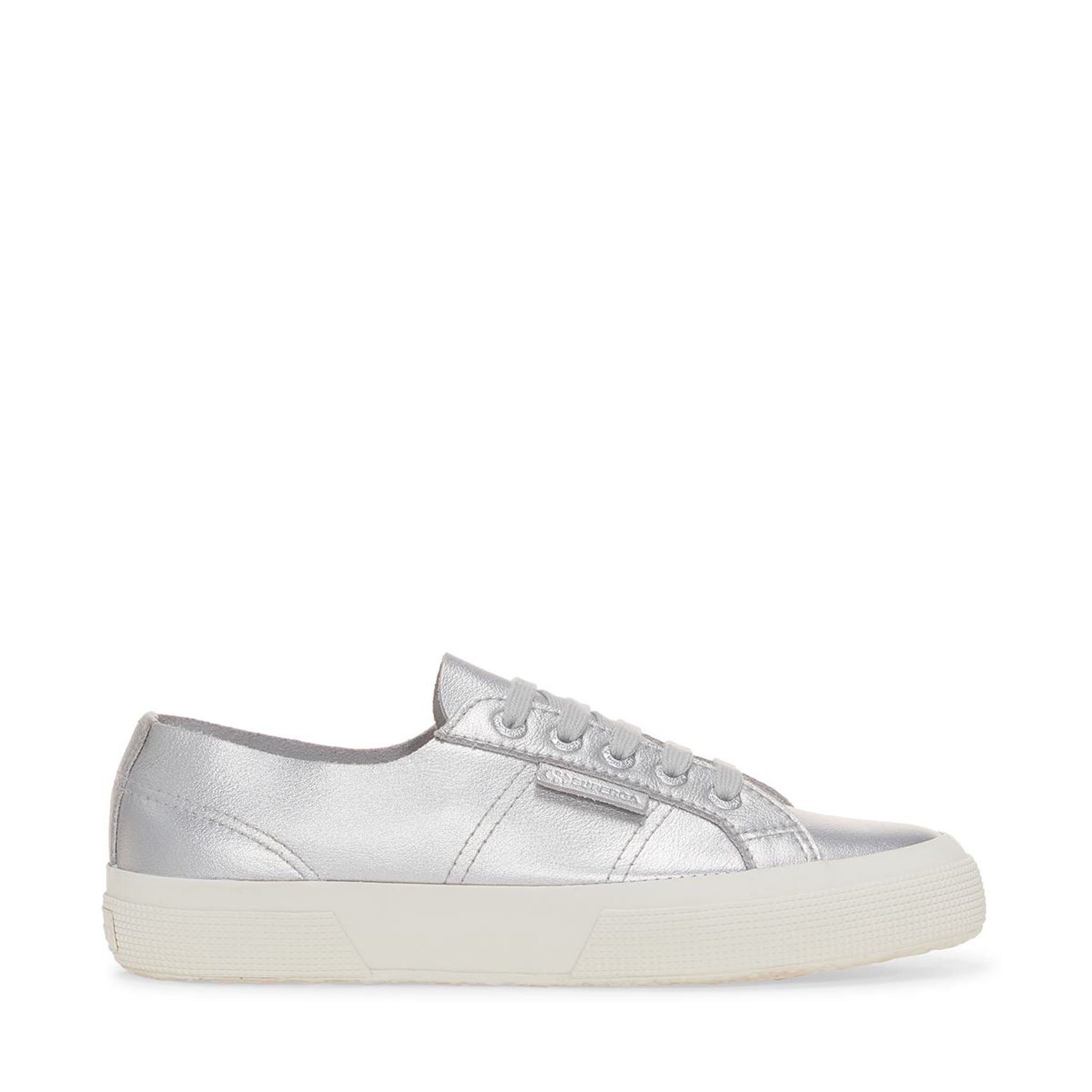 Superga 2750 Metallic Nappa Sneakers - Grey Silver Avorio. Side view.