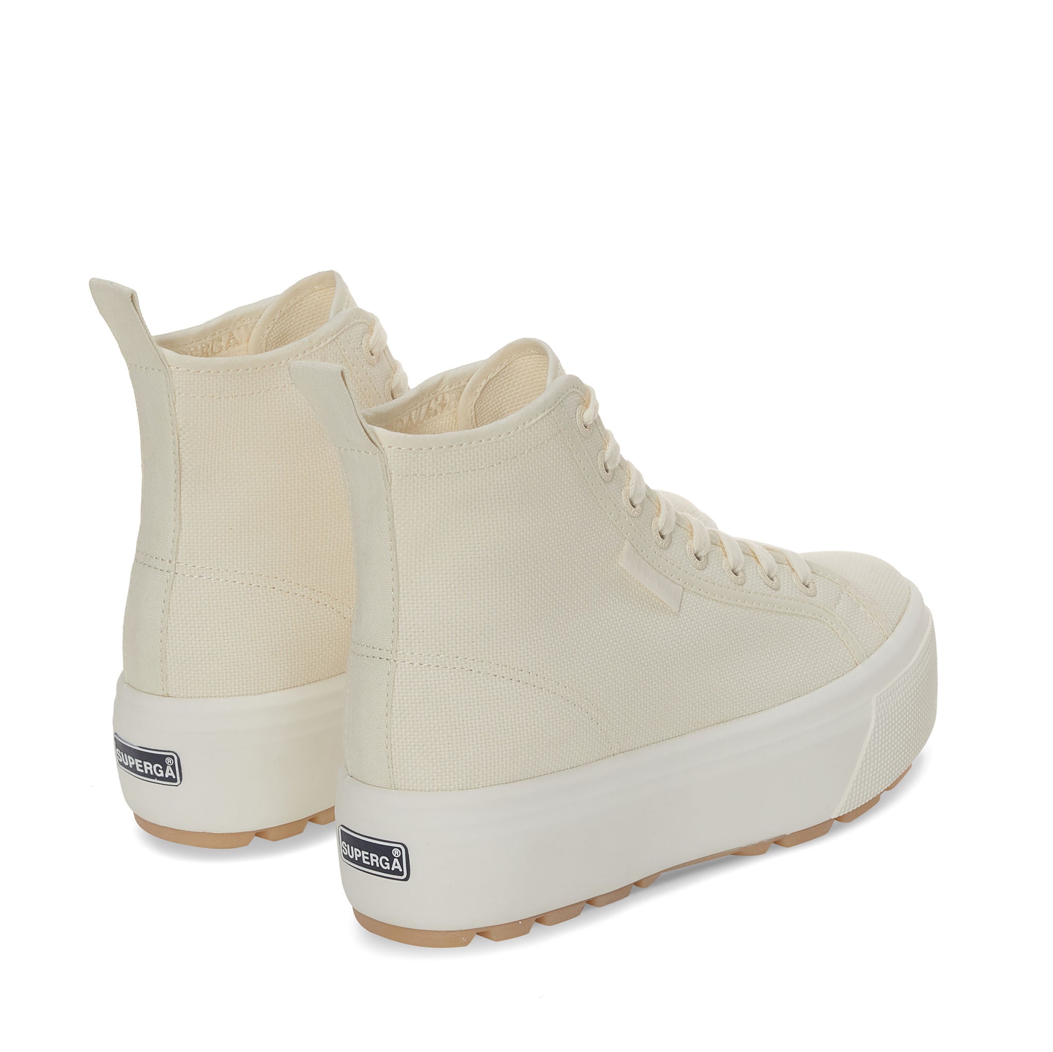 Superga 2708 High Top Tank Sneakers - Beige Natural Avorio Pearl Gum. Back view