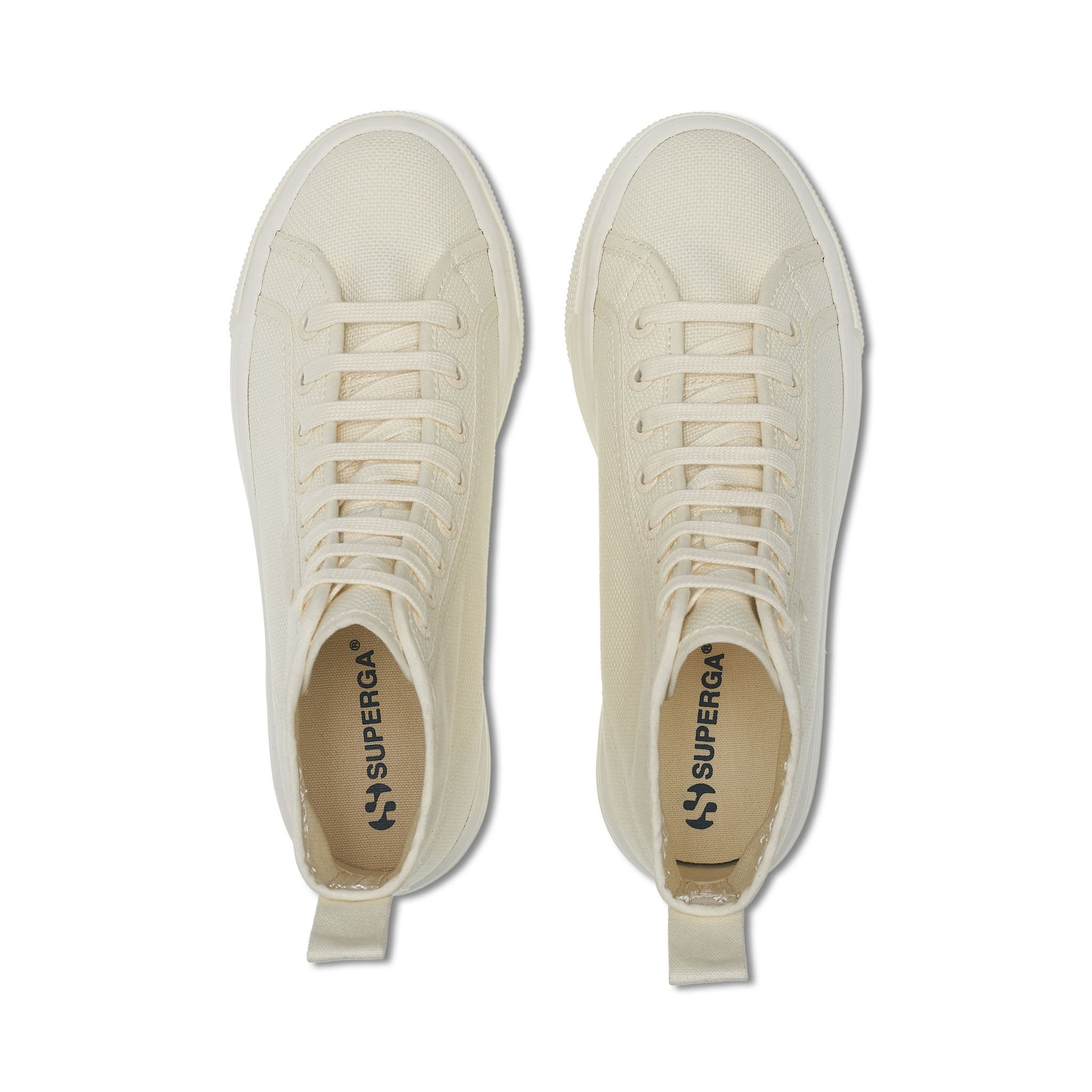 Superga 2708 High Top Tank Sneakers - Beige Natural Avorio Pearl Gum. Top view.