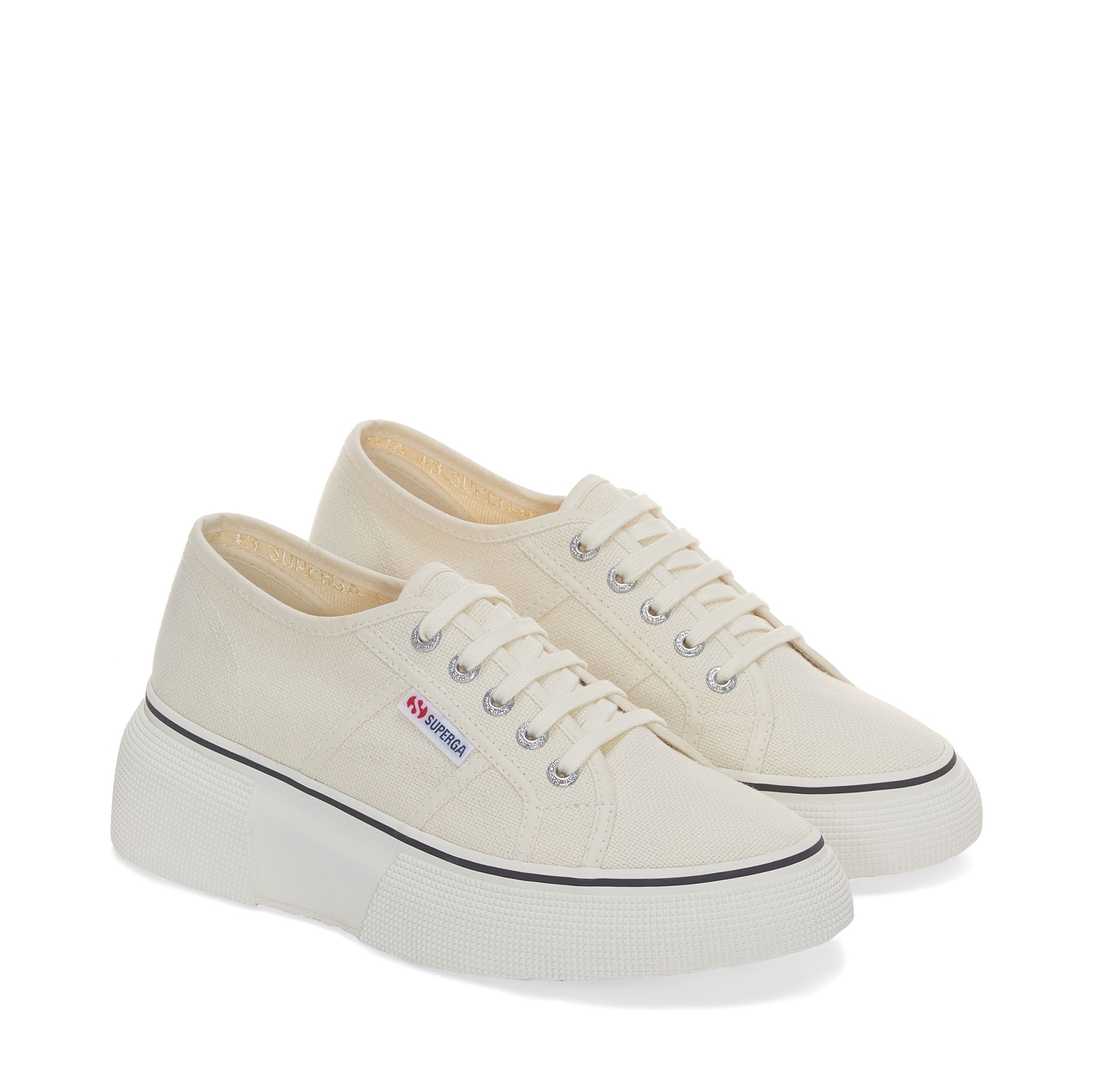Superga 2287 Bubble Sneakers - Beige Natural Avorio. Front view.
