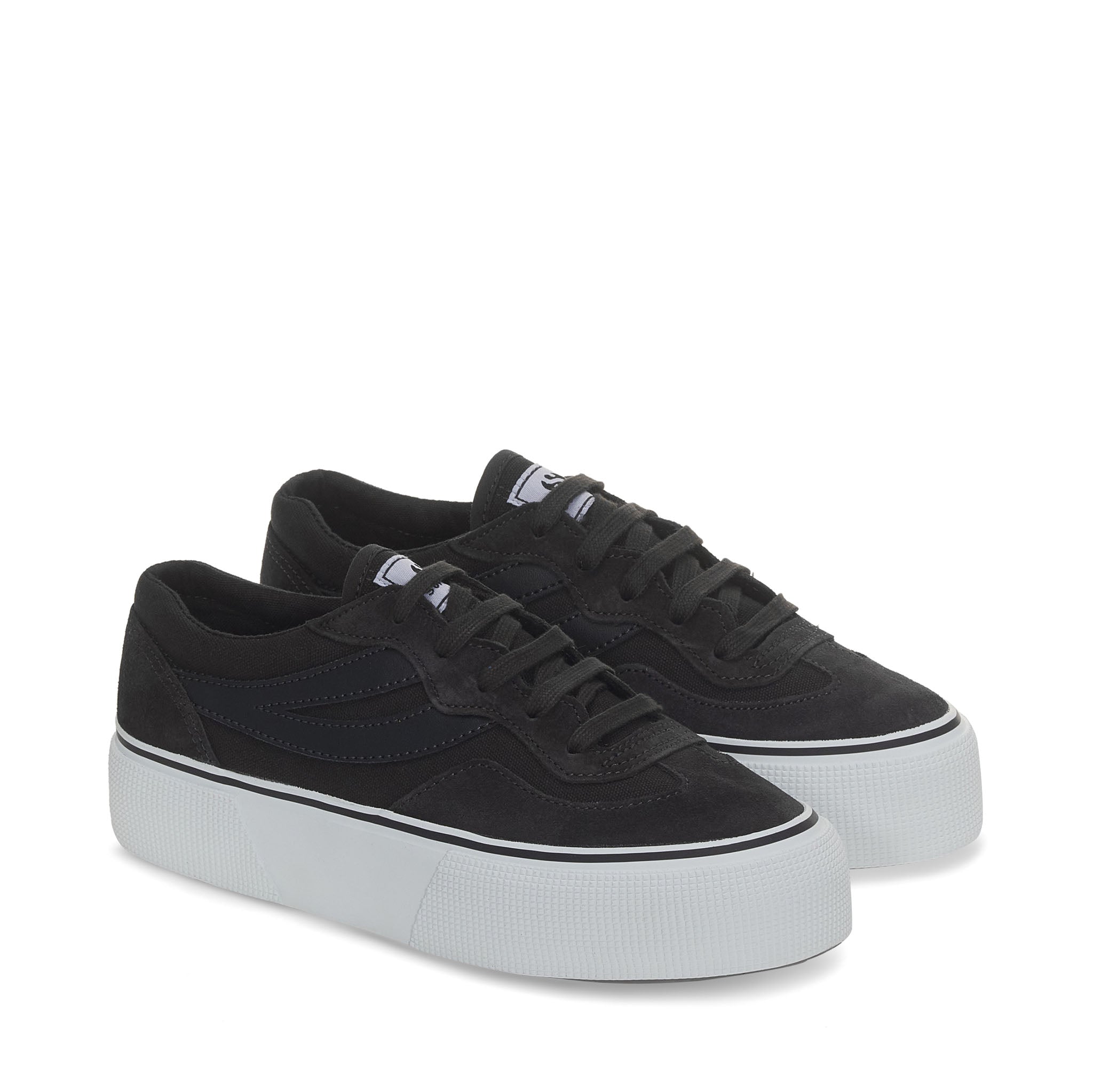 Superga 3041 Revolley Colorblock Platform Sneakers - Black Bristol Black Off White. Front view.