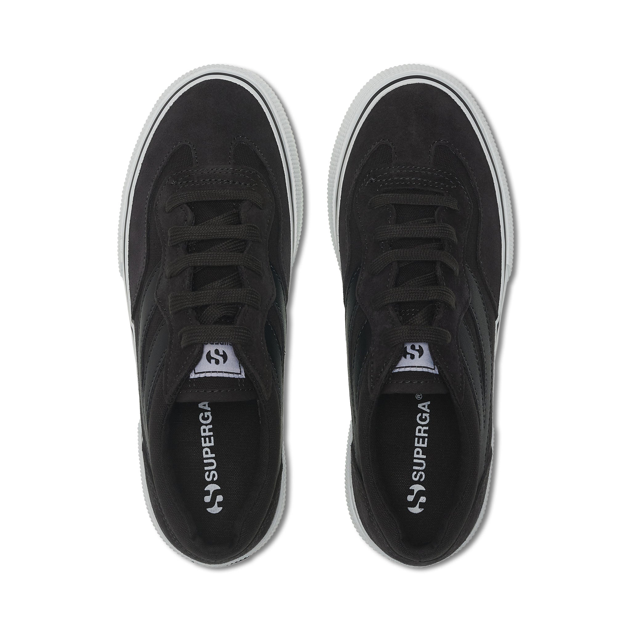 Superga 3041 Revolley Colorblock Platform Sneakers - Black Bristol Black Off White. Top view.