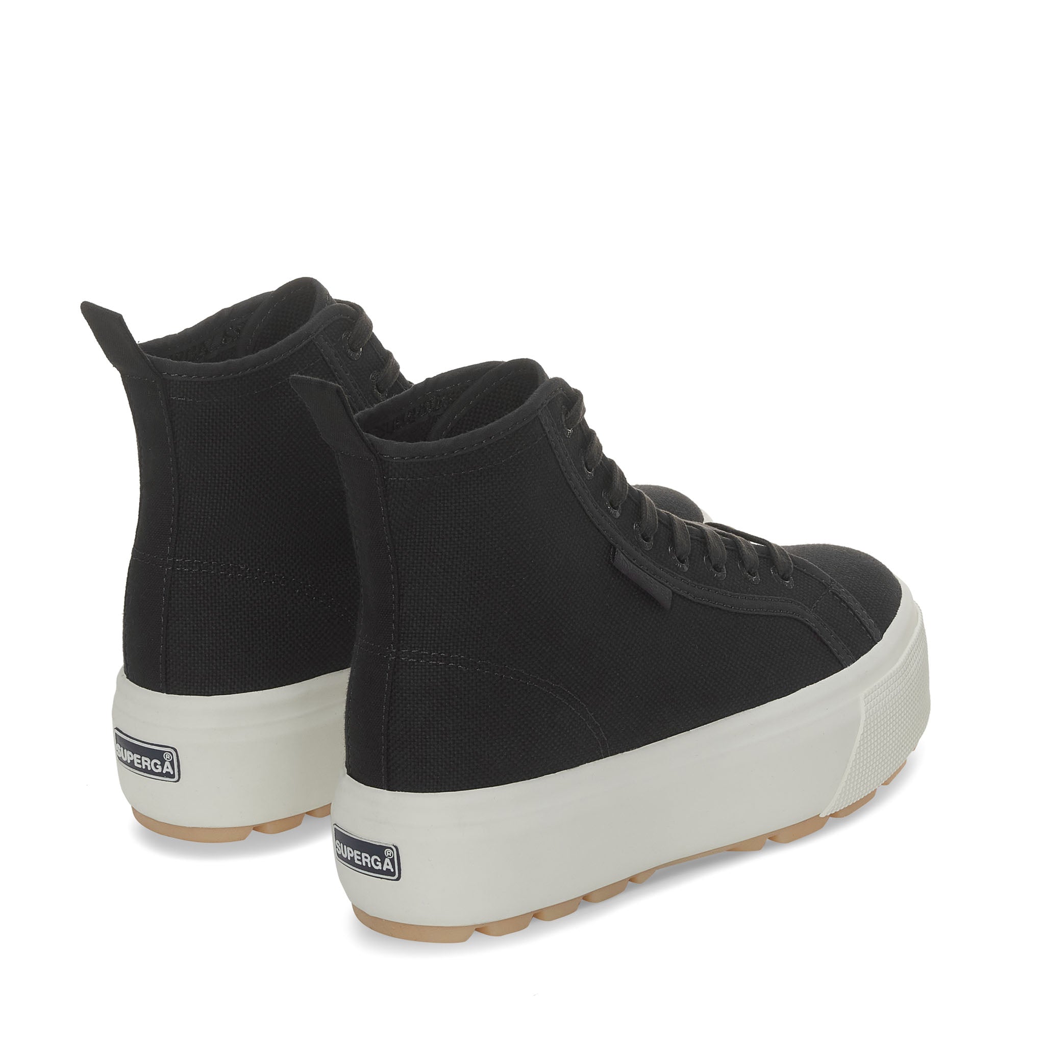 Superga 2708 High Top Tank Sneakers - Black Bristol Avorio Pearl Gum. Back view