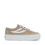 Superga 3041 Revolley Colorblock Platform Sneakers - Grey Fossil Off White. Side view.
