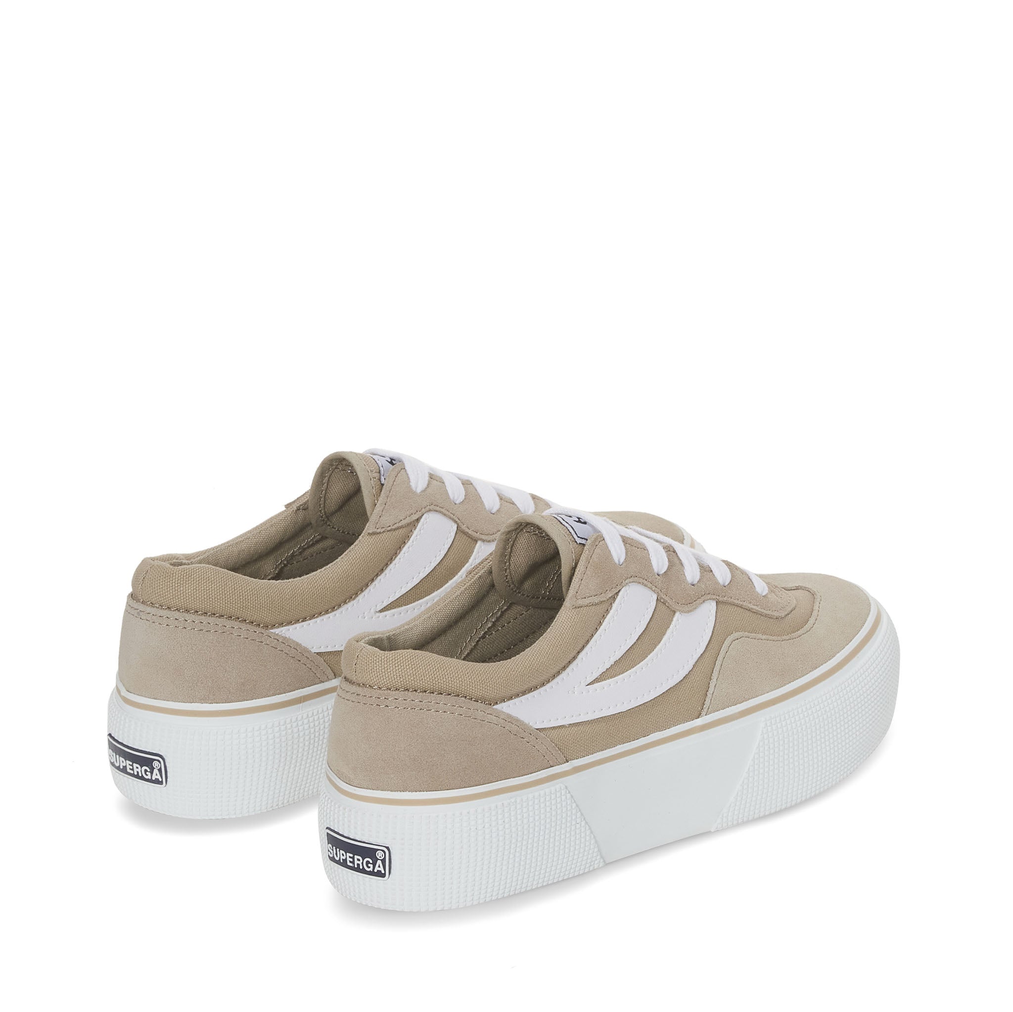 Superga 3041 Revolley Colorblock Platform Sneakers - Grey Fossil Off White. Back view