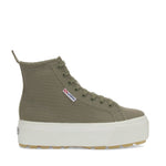 Superga 2708 High Top Tank Sneakers - Green Safari Avorio Milky. Side view.