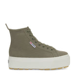 Superga 2708 High Top Tank Sneakers - Green Safari Avorio Milky. Side view.