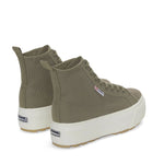 Superga 2708 High Top Tank Sneakers - Green Safari Avorio Milky. Back view.