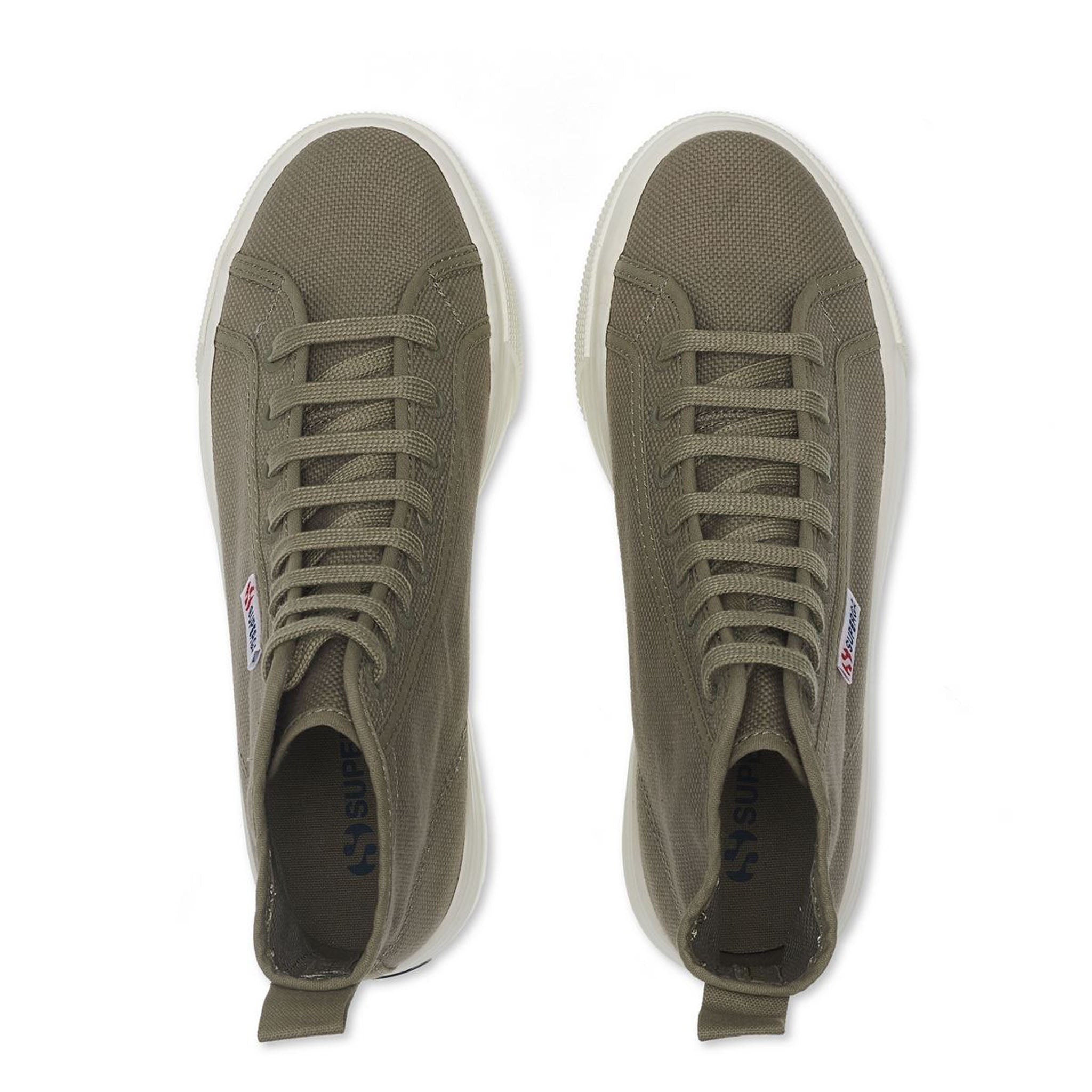 Superga 2708 High Top Tank Sneakers - Green Safari Avorio Milky. Top view.