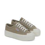 Superga 2631 Stripe Platform Sneakers - Grey Fossil Avorio. Front view.