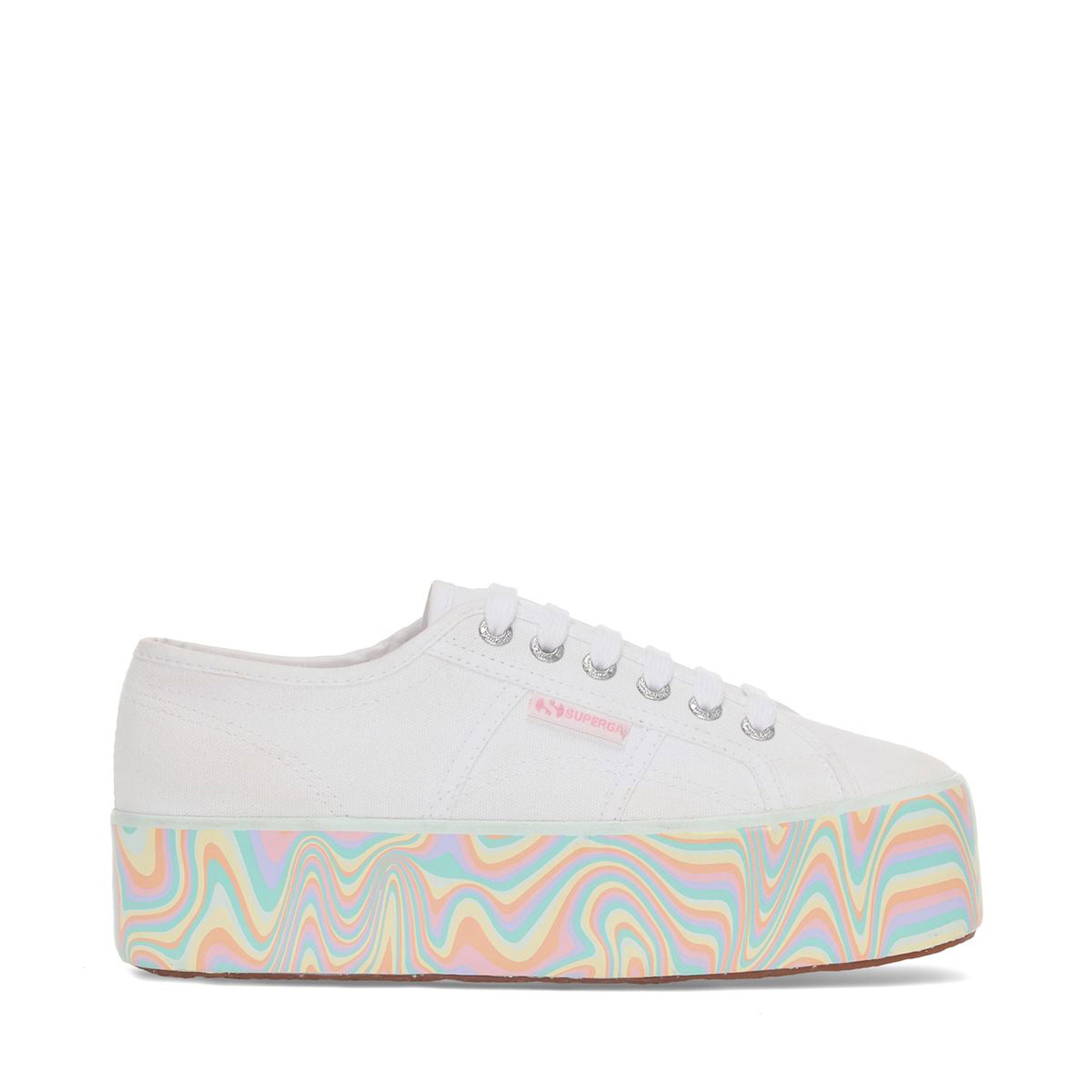 Superga 2790 Multicolor Liquify Sole Sneakers - White Multicolor Pastels. Side view.