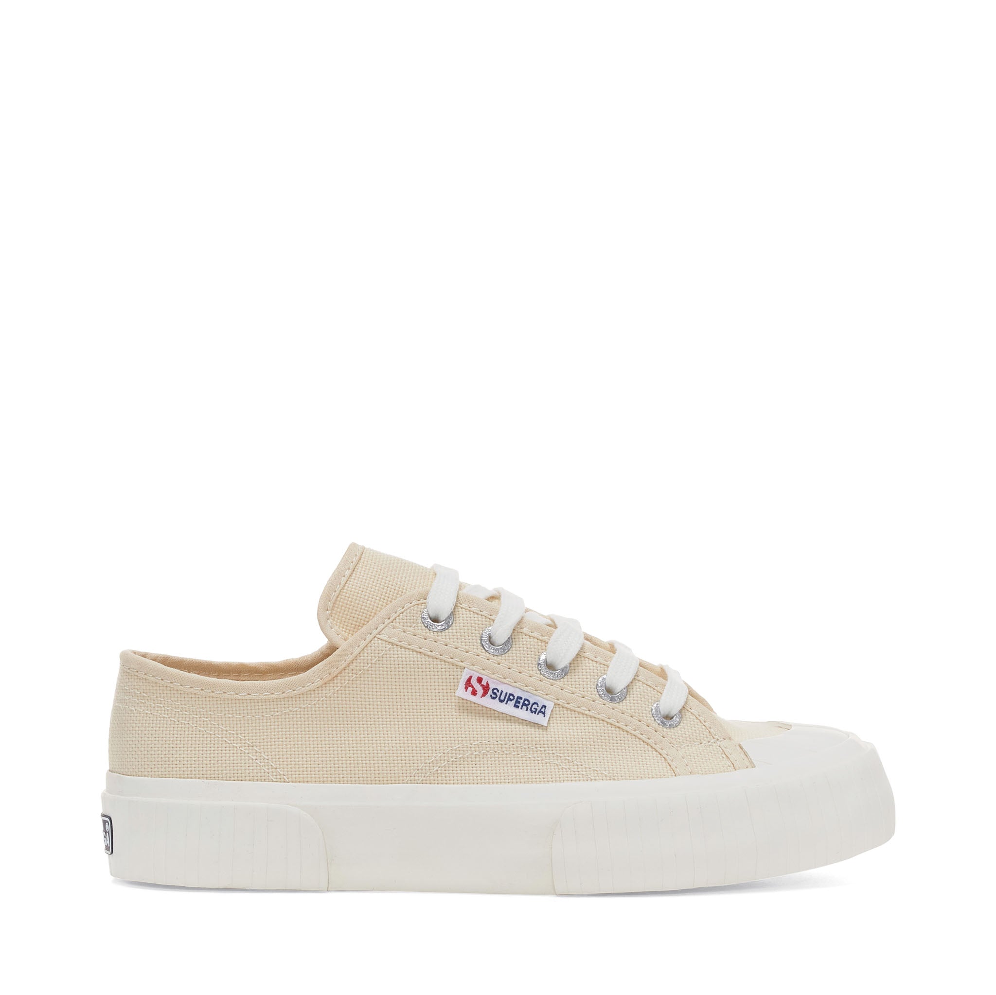 Superga 2630 Stripe Sneakers - Beige Lt Eggshell Avorio. Side view.