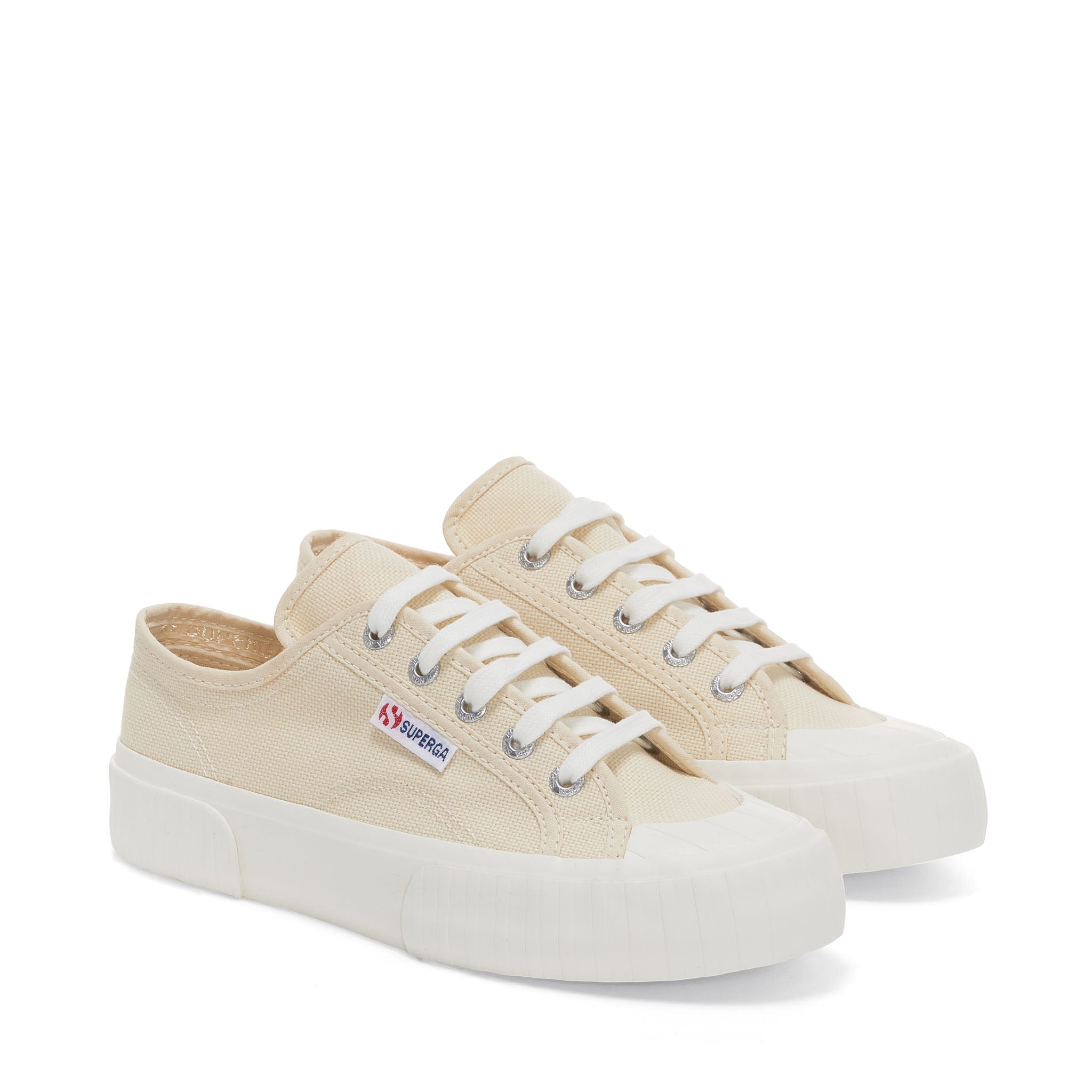 Superga 2630 Stripe Sneakers - Beige Lt Eggshell Avorio. Front view.