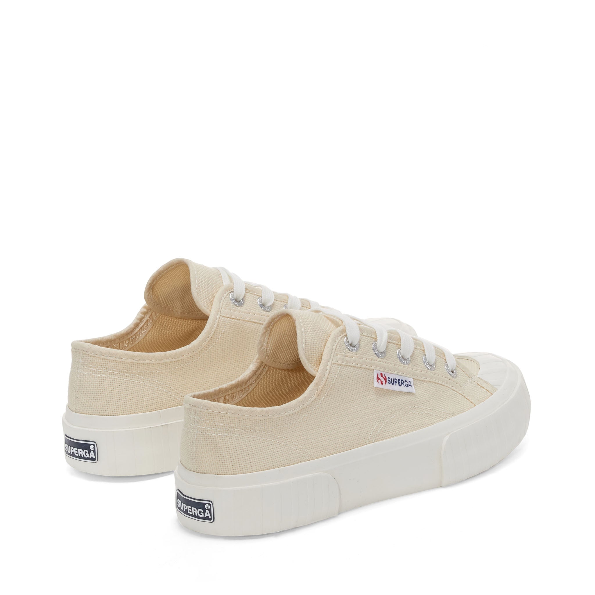 Superga 2630 Stripe Sneakers - Beige Lt Eggshell Avorio. Back view.