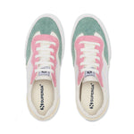 Superga 2941 Revolley Terry Cloth Sneakers - Pink White Icing Green Sage. Top view.