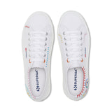 Superga 2740 Happy Logo Sneakers - White Multicolor Embroidery Logo. Top view.