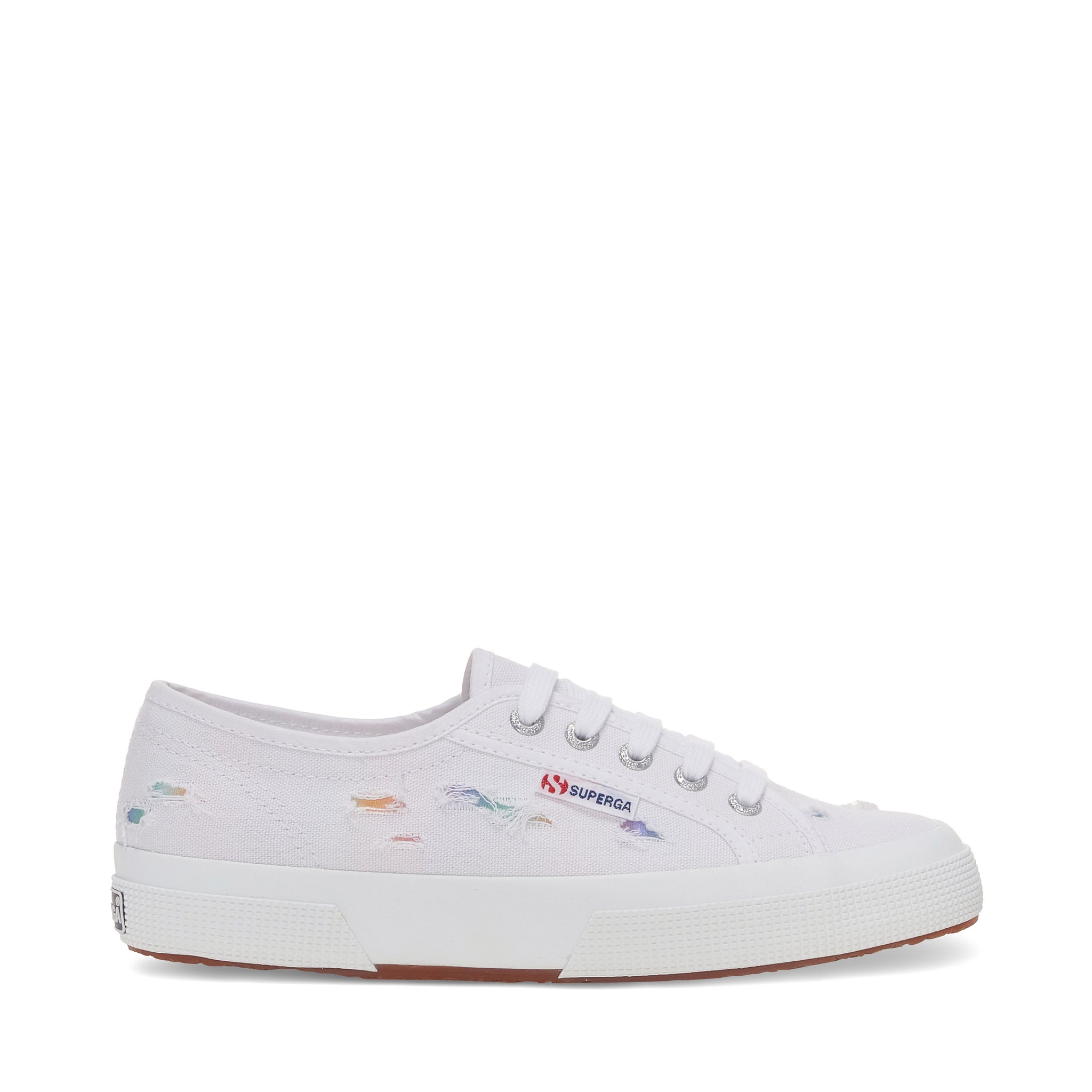 Superga 2750 Ripped Multicolor Cotton Sneakers - White Multicolor Shaded Print. Side view.
