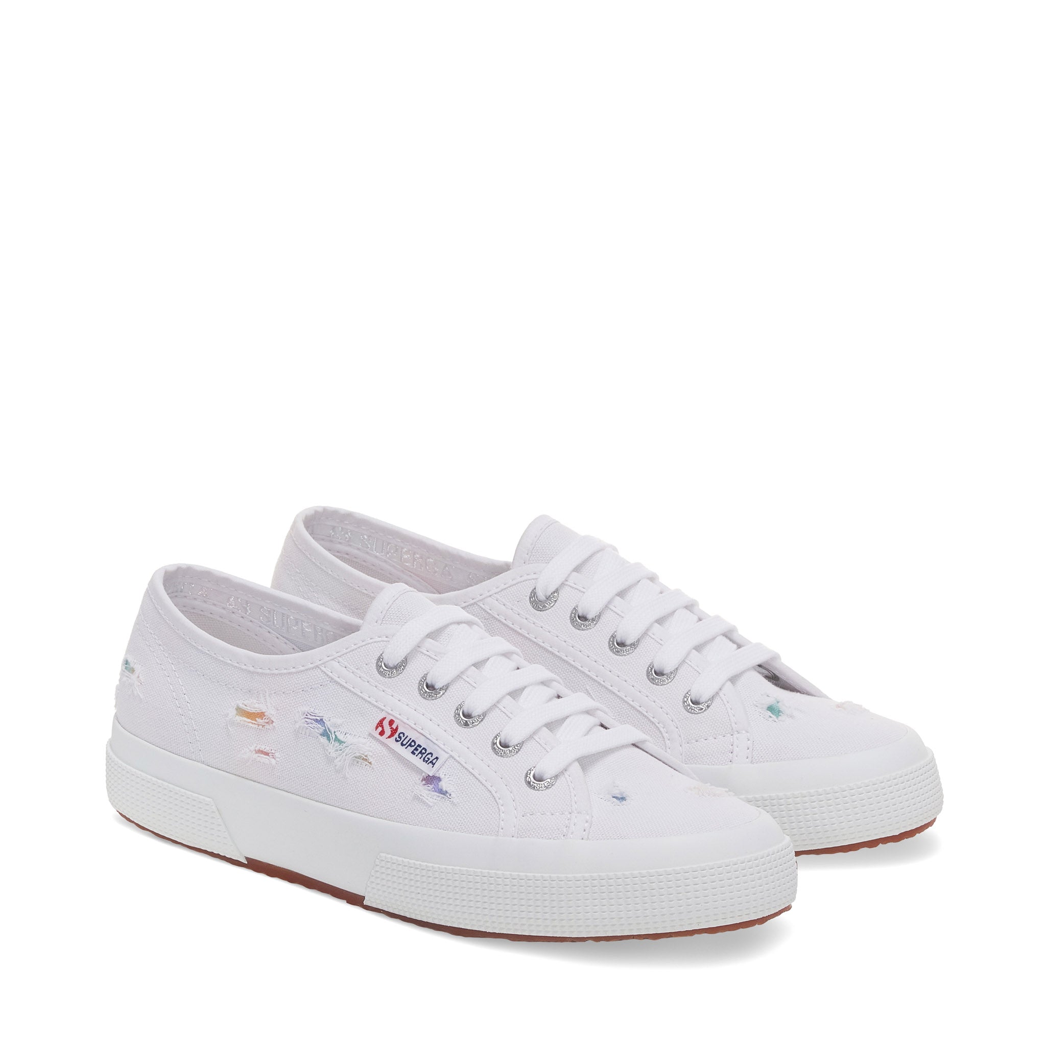 Superga 2750 Ripped Multicolor Cotton Sneakers - White Multicolor Shaded Print. Front view.