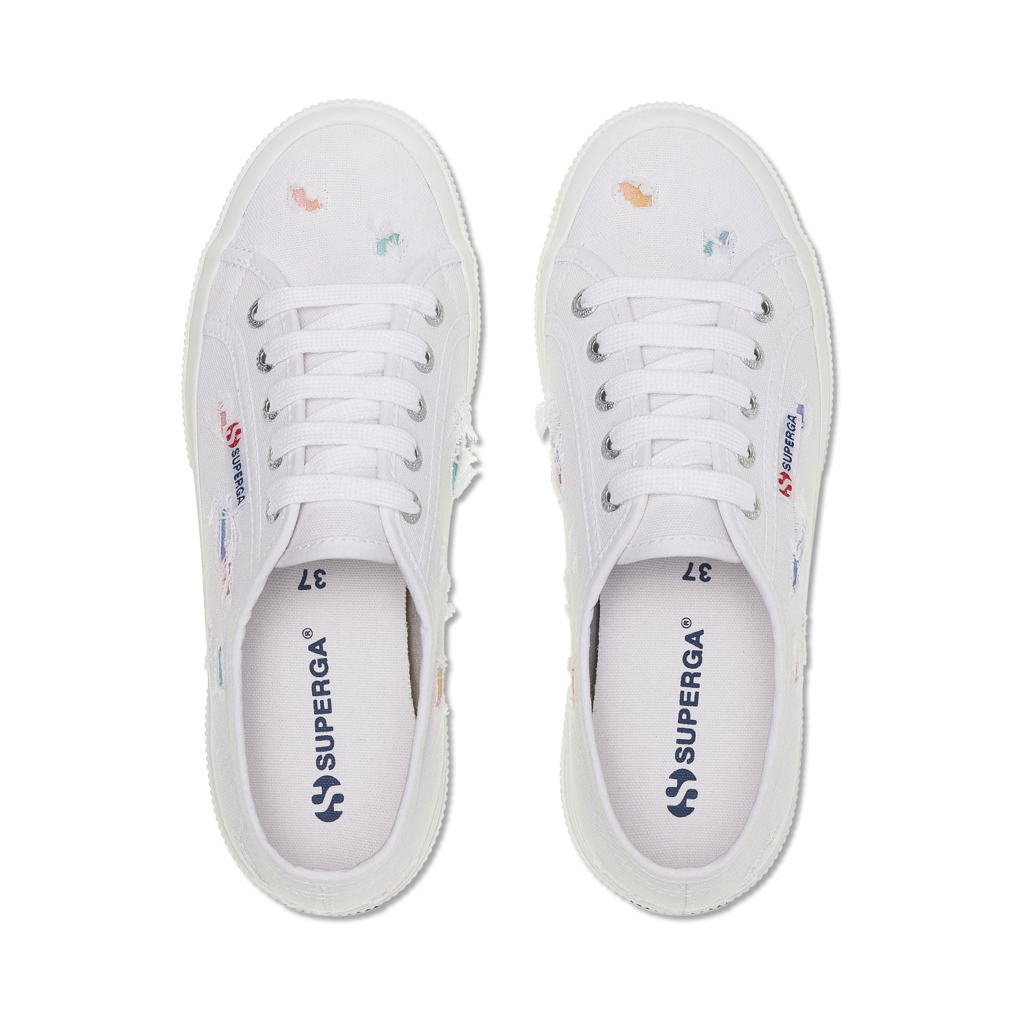 Superga 2750 Ripped Multicolor Cotton Sneakers - White Multicolor Shaded Print. Top view.