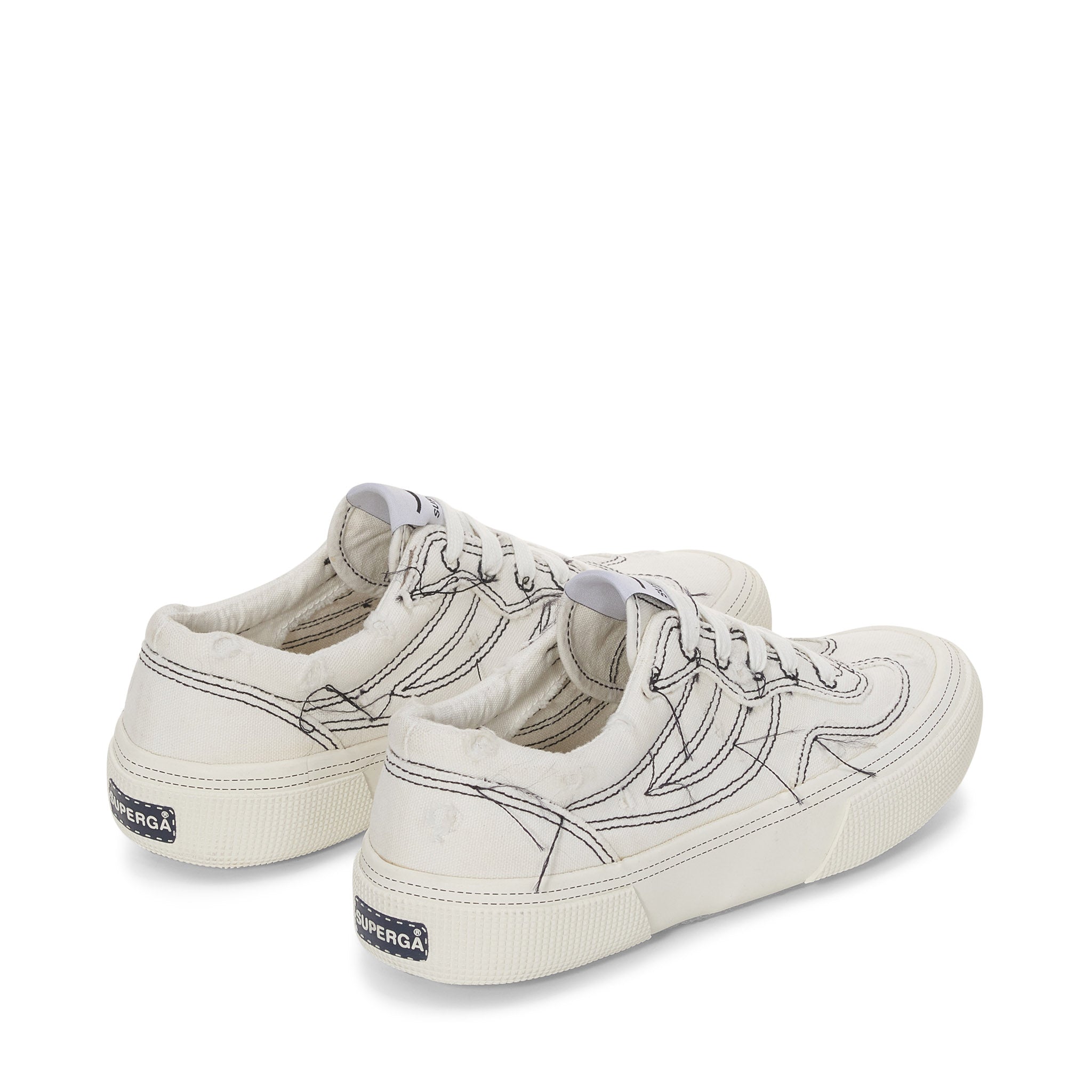 Superga 2941 Revolley Distressed Stone Washed Sneakers - White Avorio Black. Back view.