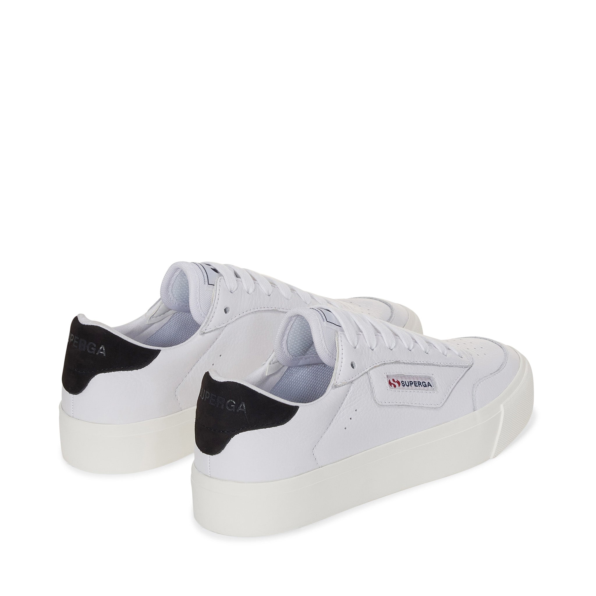 Superga 3843 Court Sneakers - White Bristol Black Avorio. Back view.