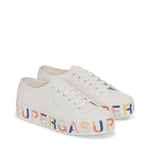 Superga 2740 Mutlicolor Lettering Sole Sneakers - White Avorio. Front view.