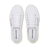 Superga 2750 Happy Label Sneakers - White Multicolor Flower Label. Top view.
