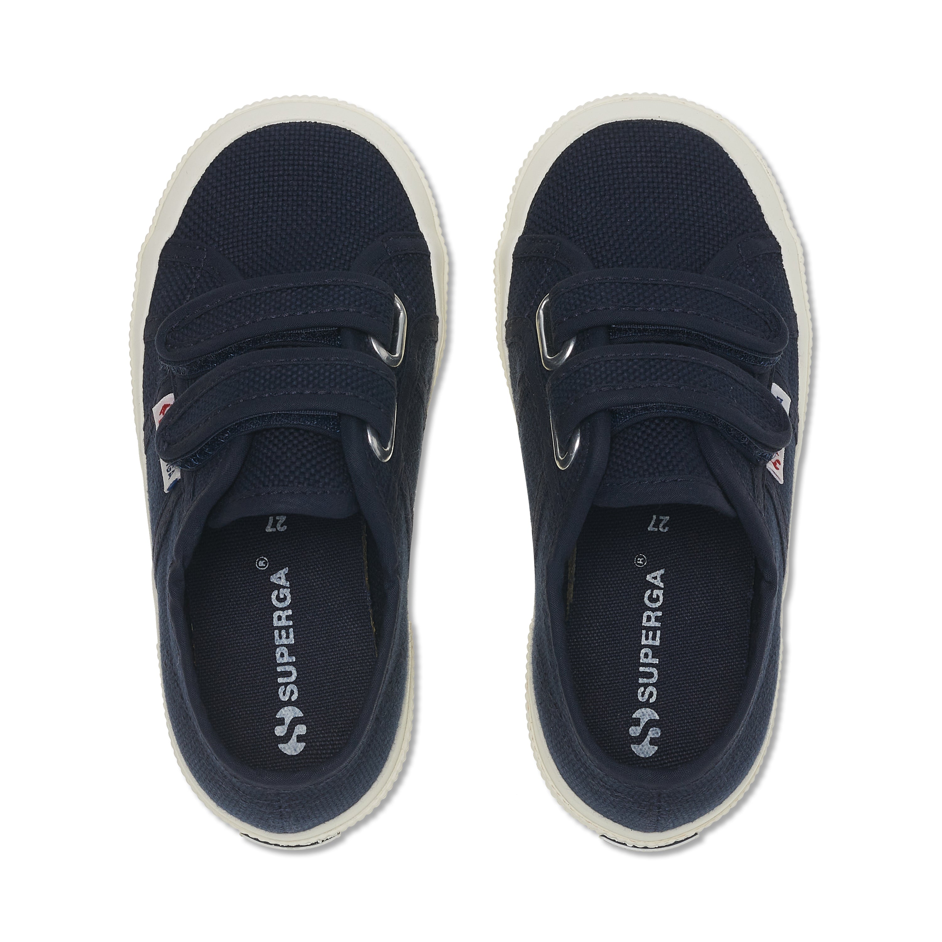 Superga 2750 Kids Cotjstrap Classic Sneakers - Navy Avorio. Top view.