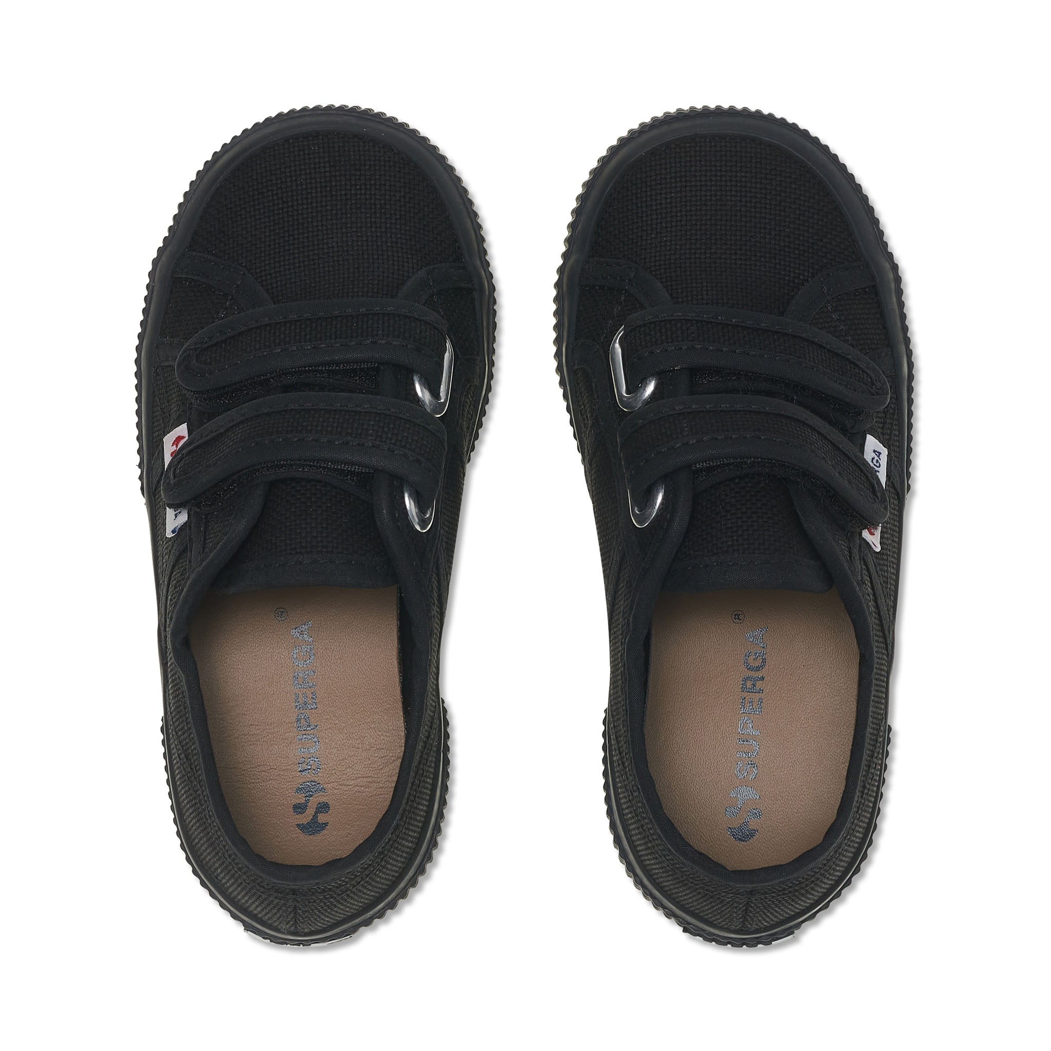 Superga 2750 Kids Cotjstrap Classic Sneakers - Full Black. Top view.