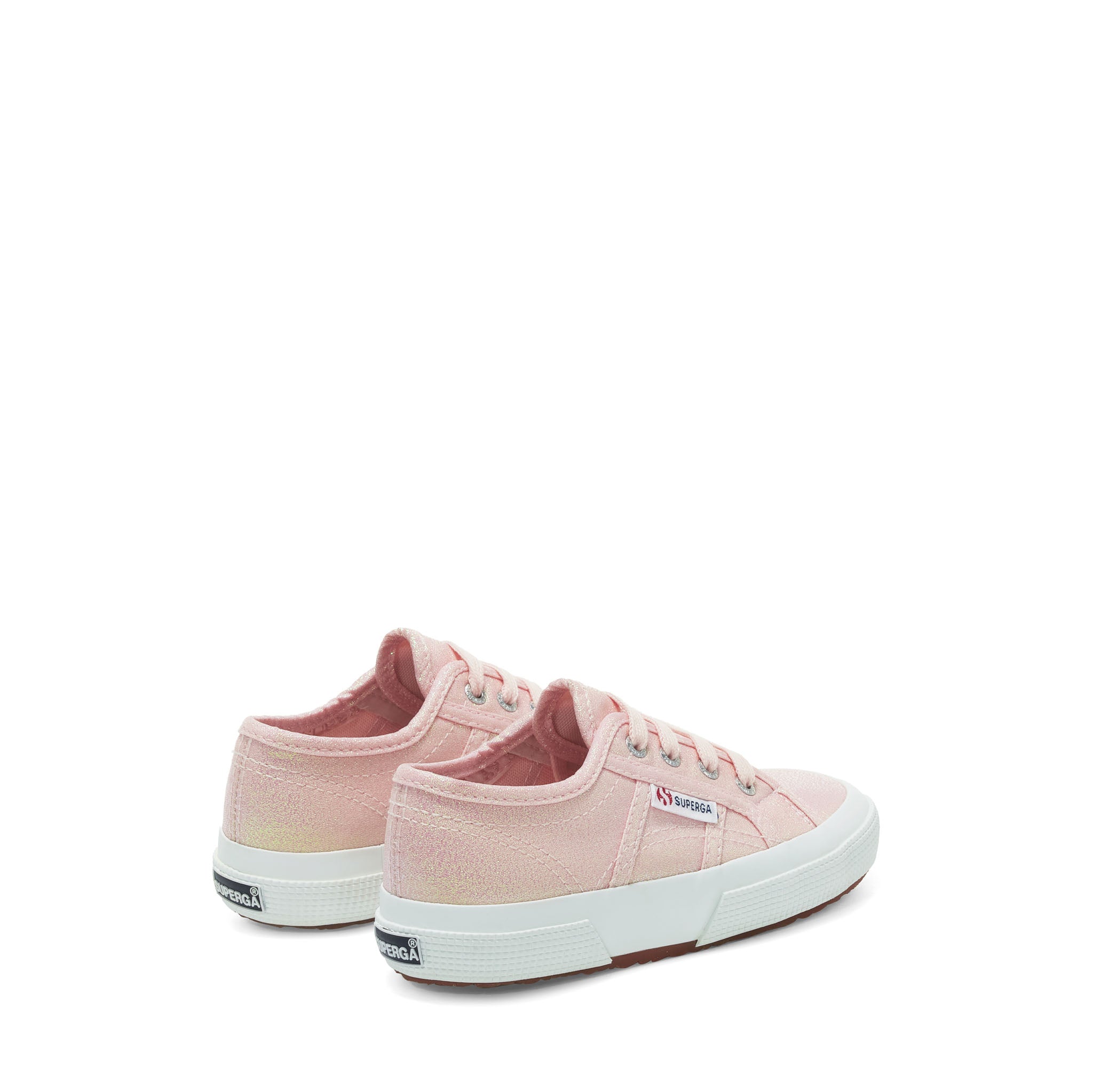 Superga 2750 Kids Lamé Sneakers - Iridescent Pink. Back view.