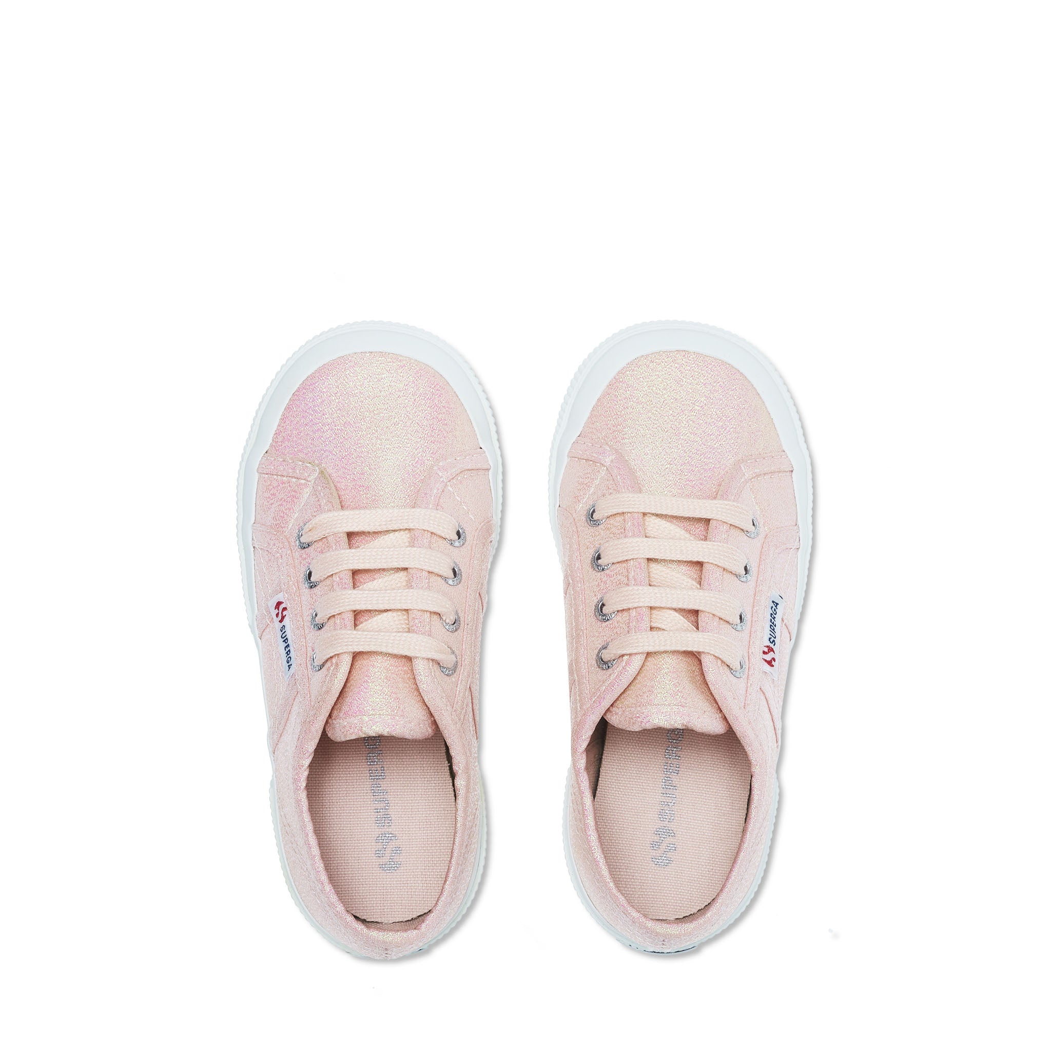 Superga 2750 Kids Lam√© Sneakers - Iridescent Pink. Top view.