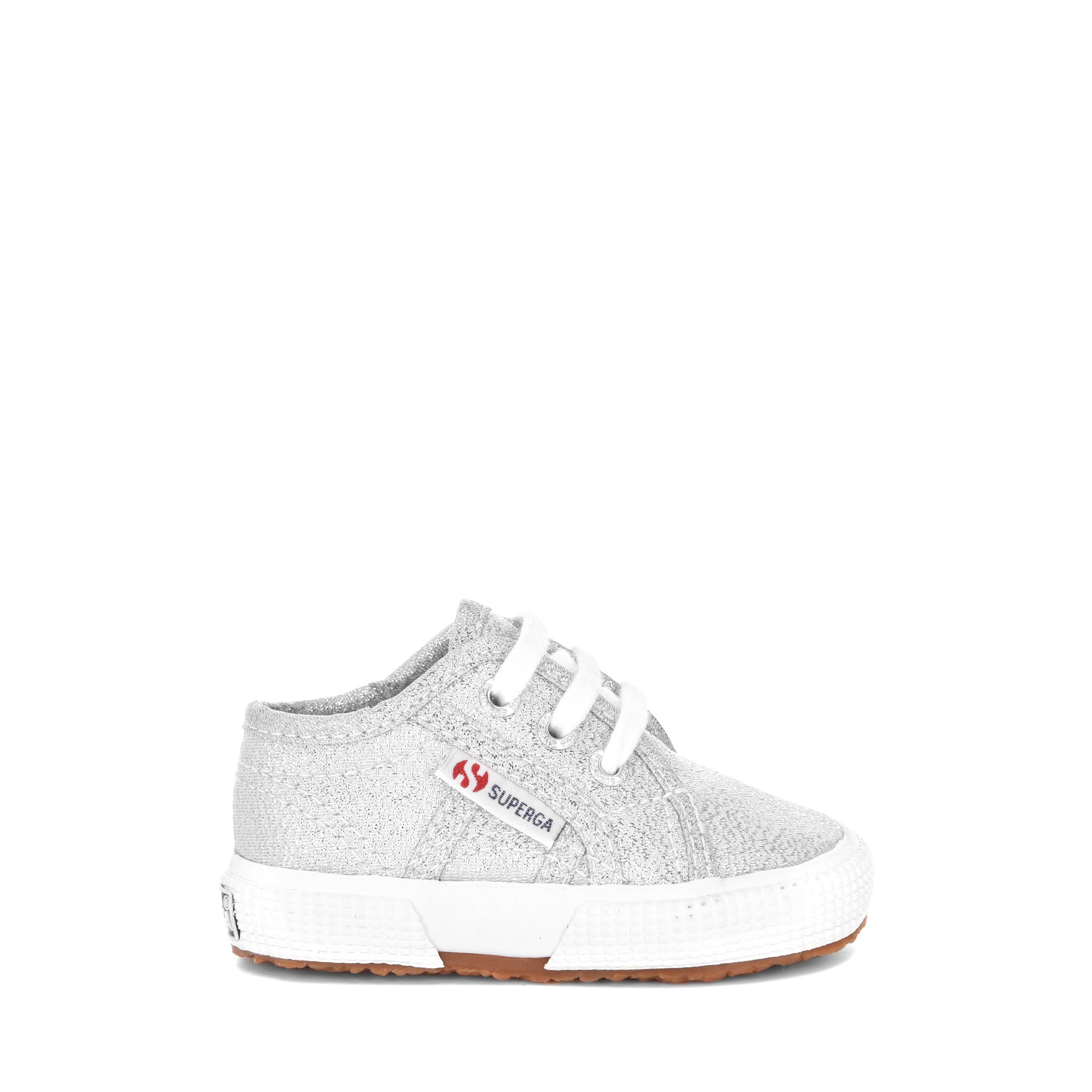 Superga 2750 Baby Lamé Sneakers - Grey Silver. Side view.