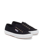 Superga 2750 Cotu Classic Sneakers - Black Pale Gold. Front view.