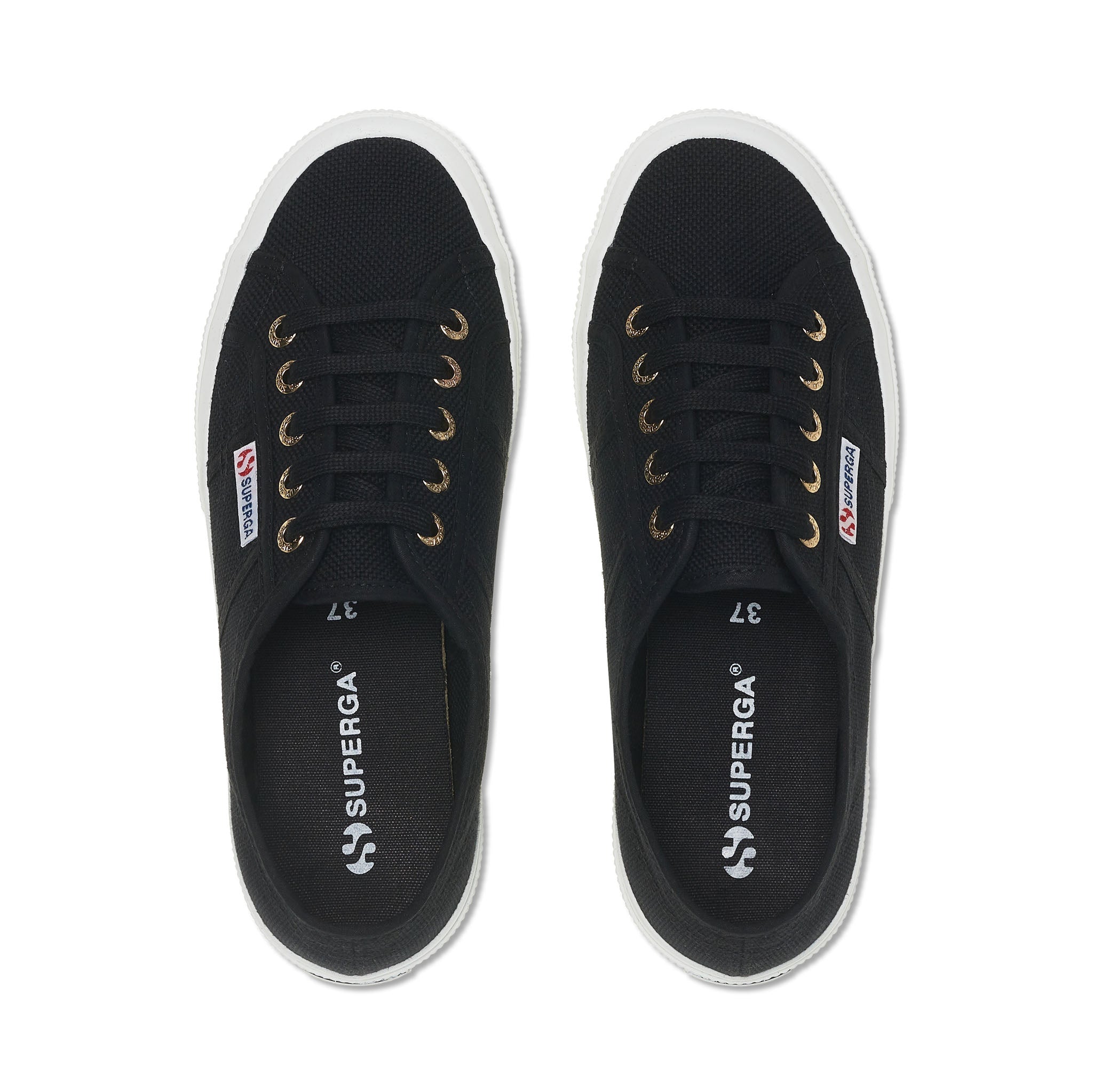 Superga 2750 Cotu Classic Sneakers - Black Pale Gold. Top view.