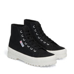 Superga 2341 Alpina High Top Sneakers - Black. Front view.