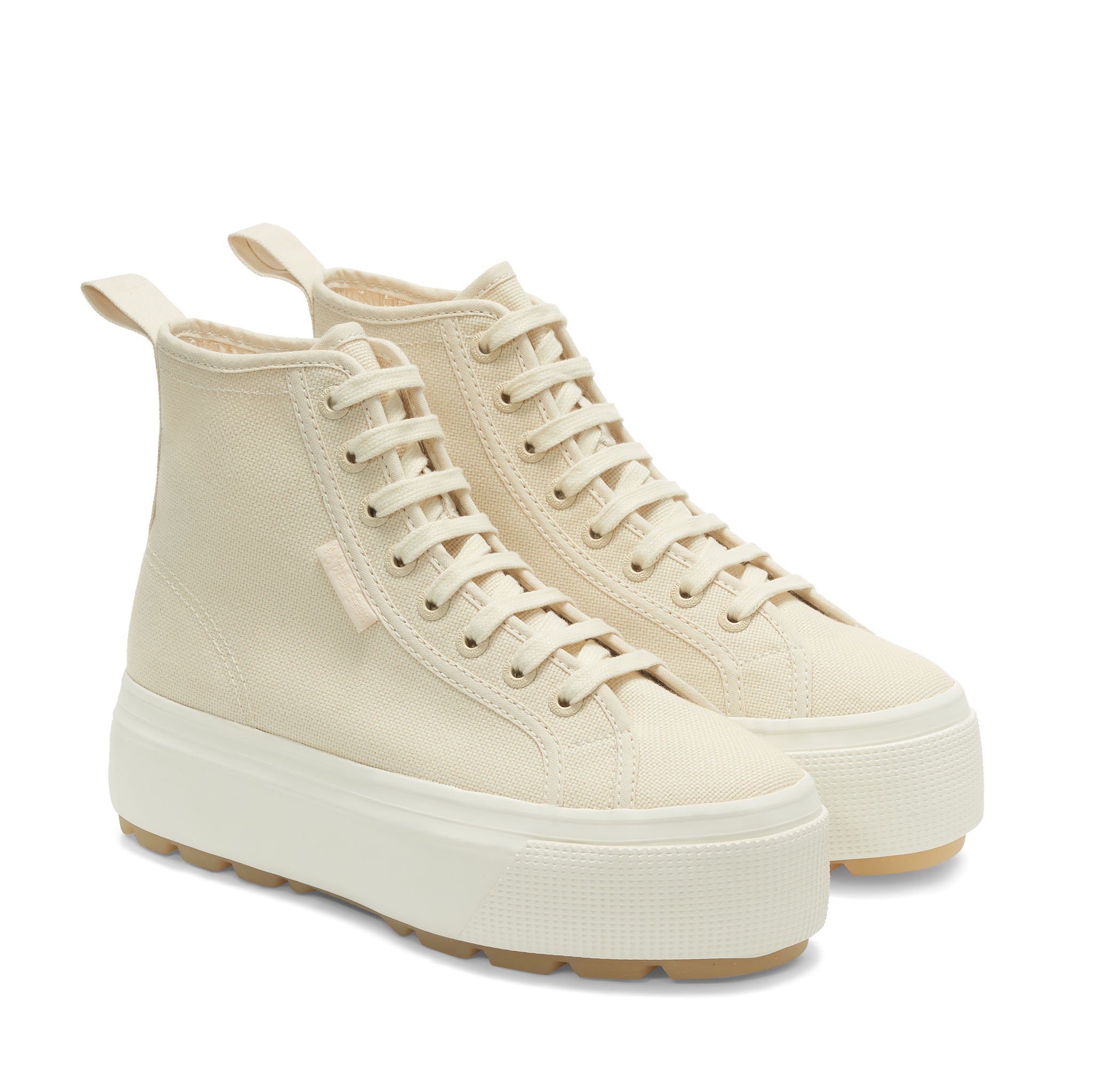 Superga 2708 High Top Tank Sneakers - Eggshell. Front view.