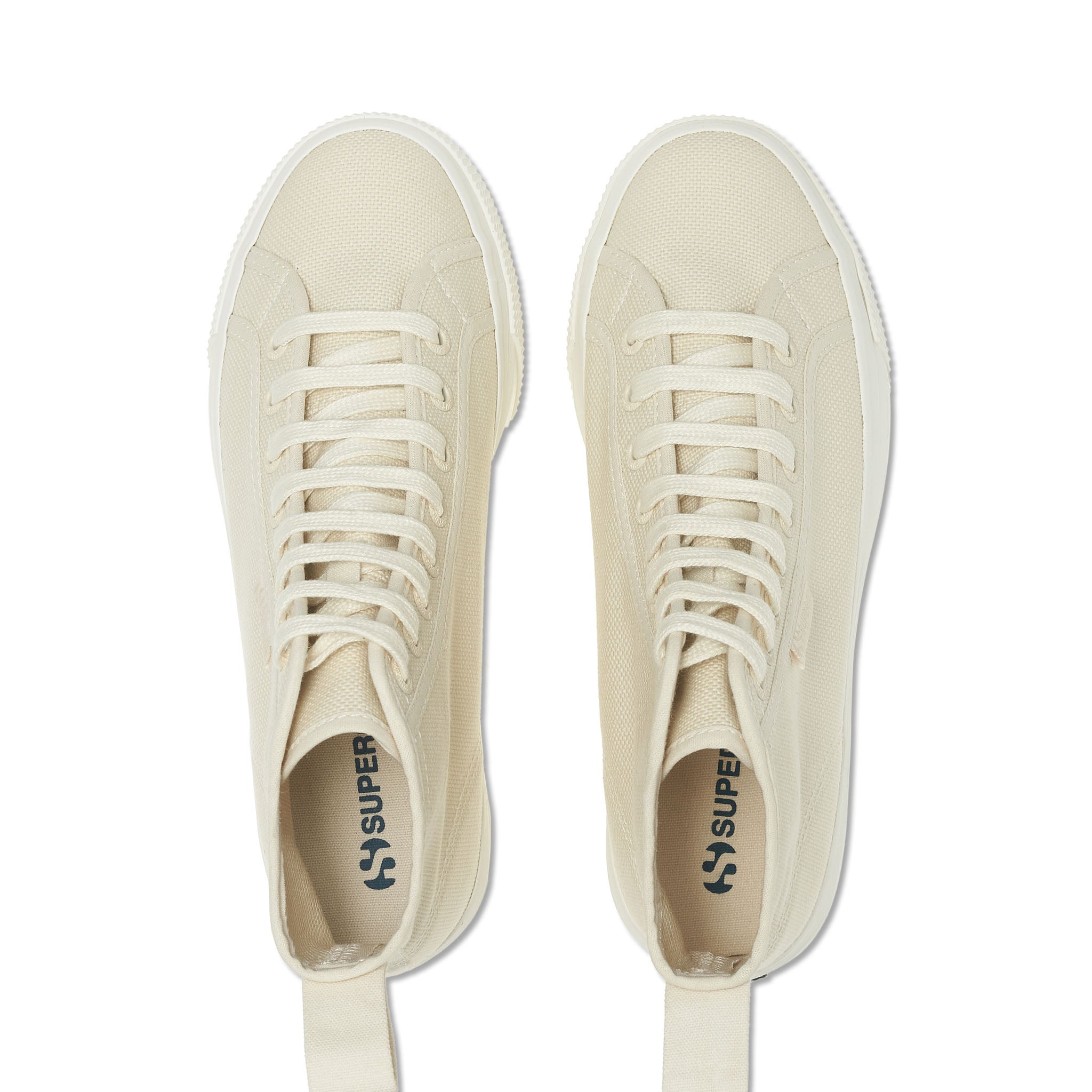 Superga 2708 High Top Tank Sneakers - Eggshell. Top view.