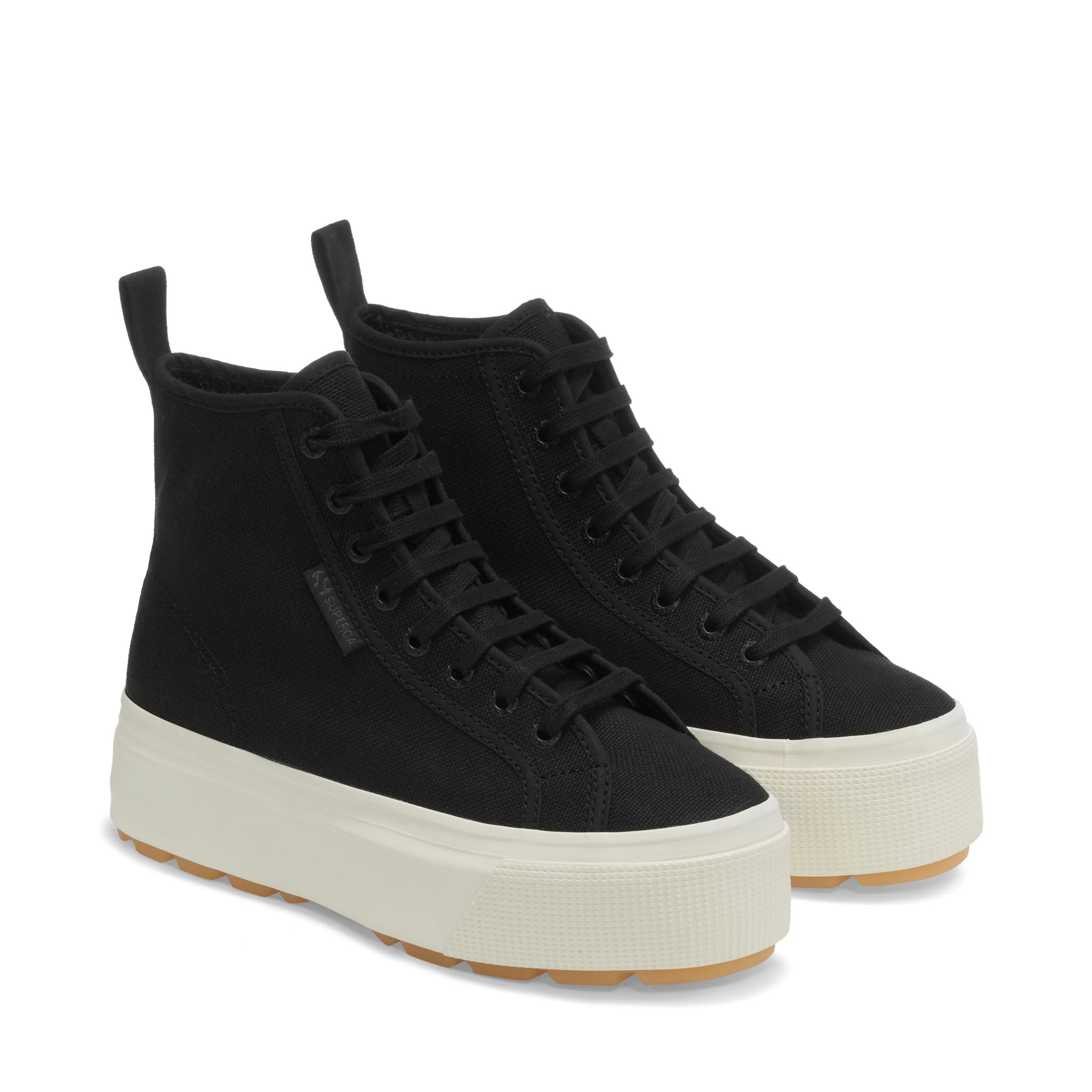 Superga 2708 High Top Tank Sneakers - Black. Front view.