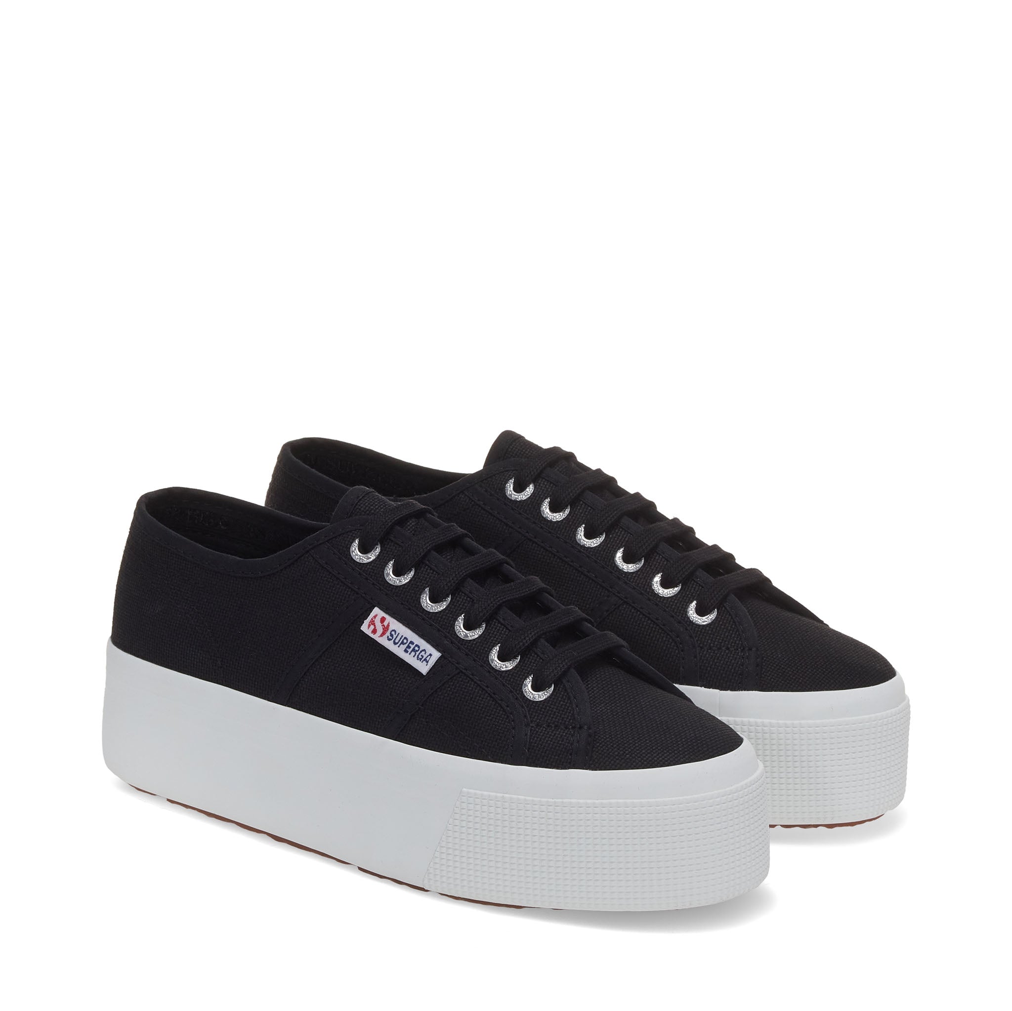 Superga 2790 Platform Sneakers - Black White. Front view.