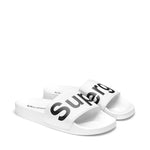 Superga 1908 Polysoft Slides - White Black. Front view.