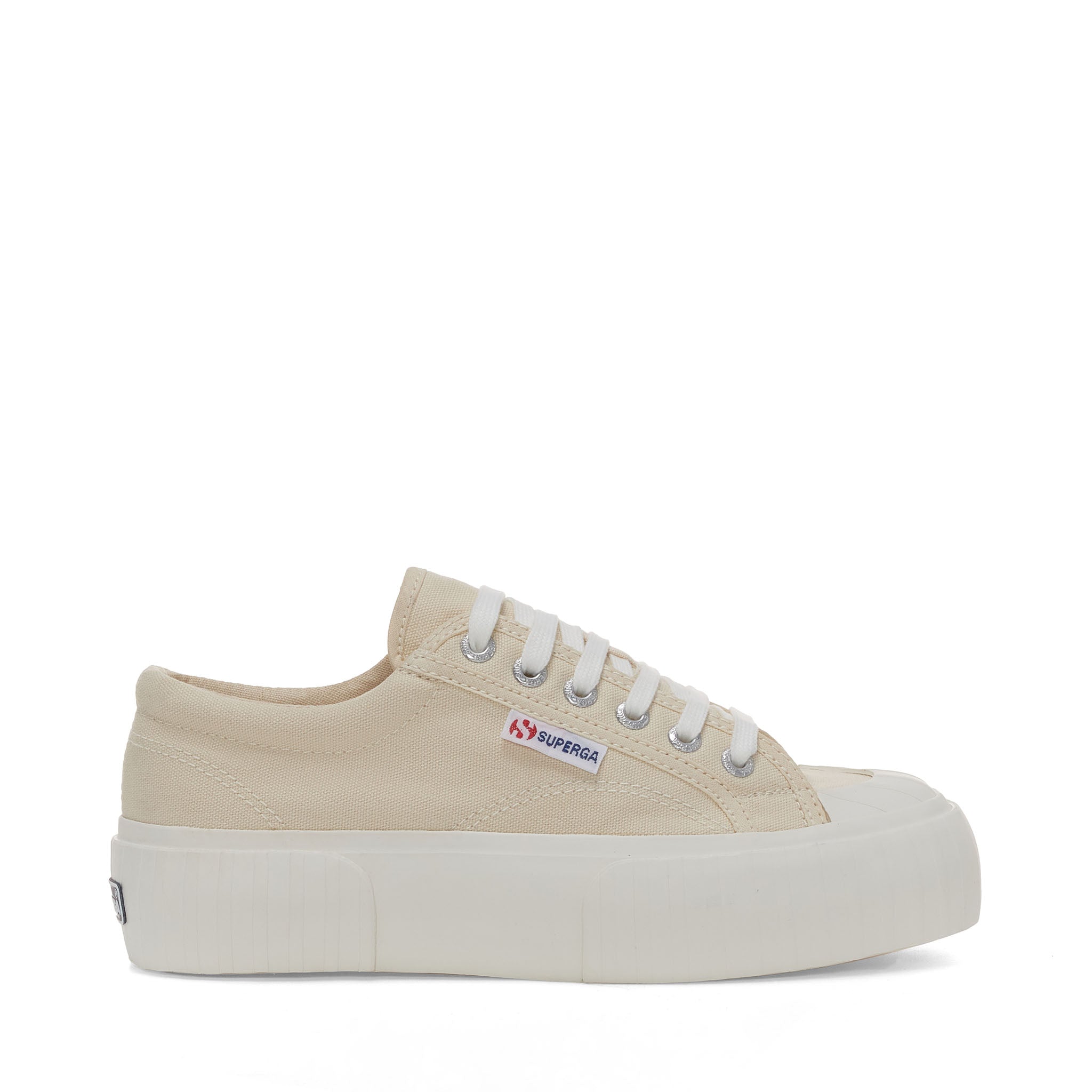 Superga 2631 Stripe Platform Sneakers - Beige. Side view.